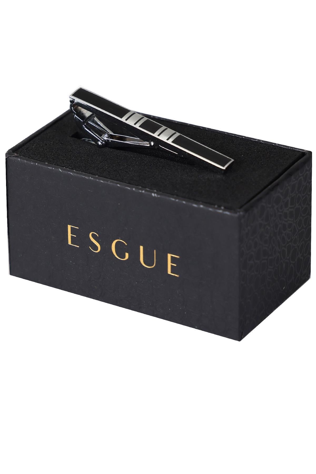 Esgue Erkek Siyah Kravat İğnesi – Şık ve Zarif Tasarım, Siyah Renkli Klipsli Kravat Klipsi