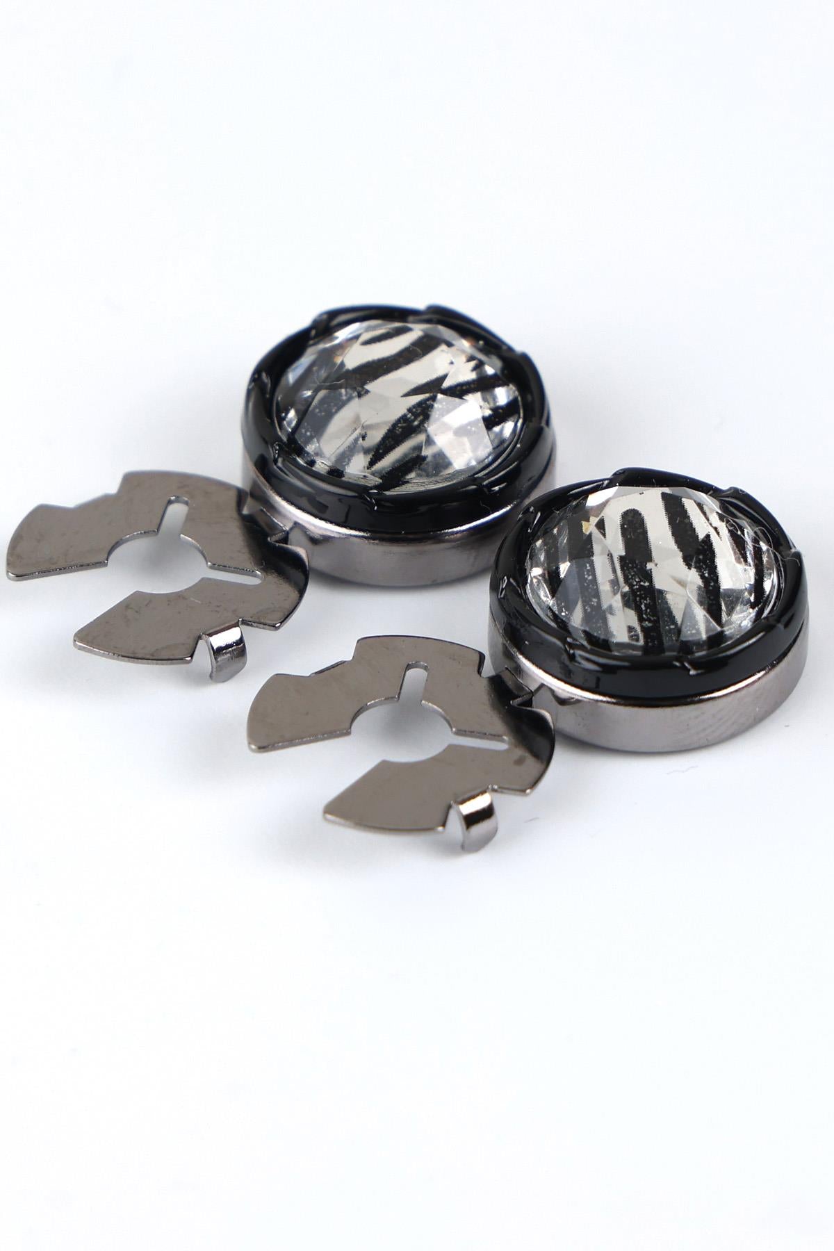 Esgue Füme Renk Desenli Taşlı Geçme Klipsli Kol Düğmesi - M1127