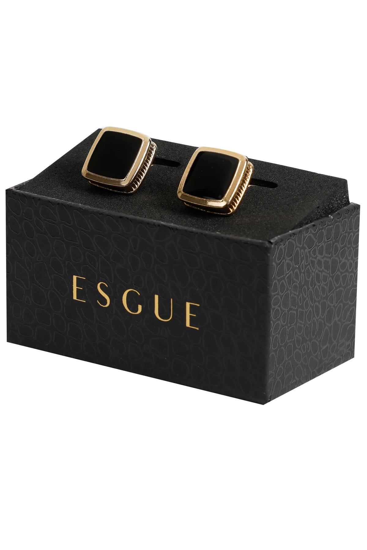 Esgue Gold Renk Siyah Mineli Kare Kol Düğmesi KD:7501