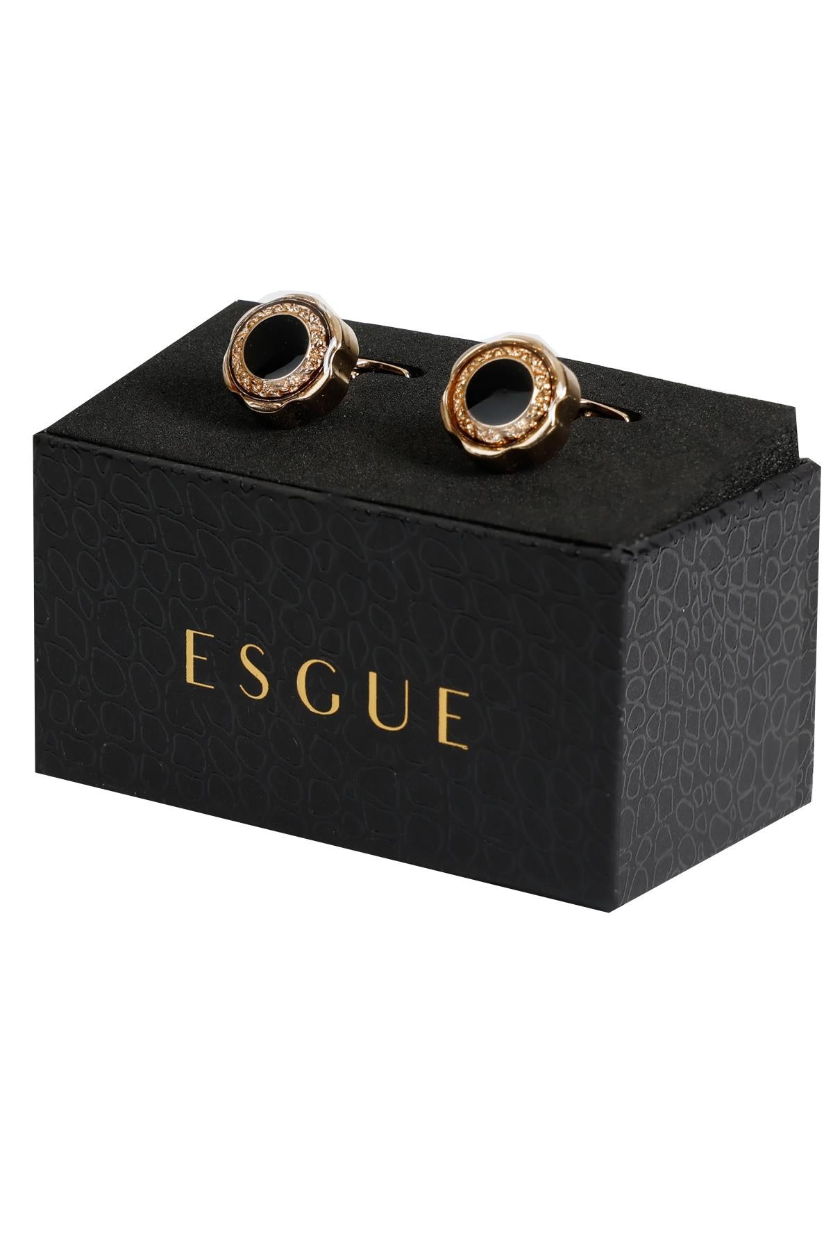 Esgue Gold Renk Siyah Yuvarlak Desenli Kol Düğmesi KD:7401