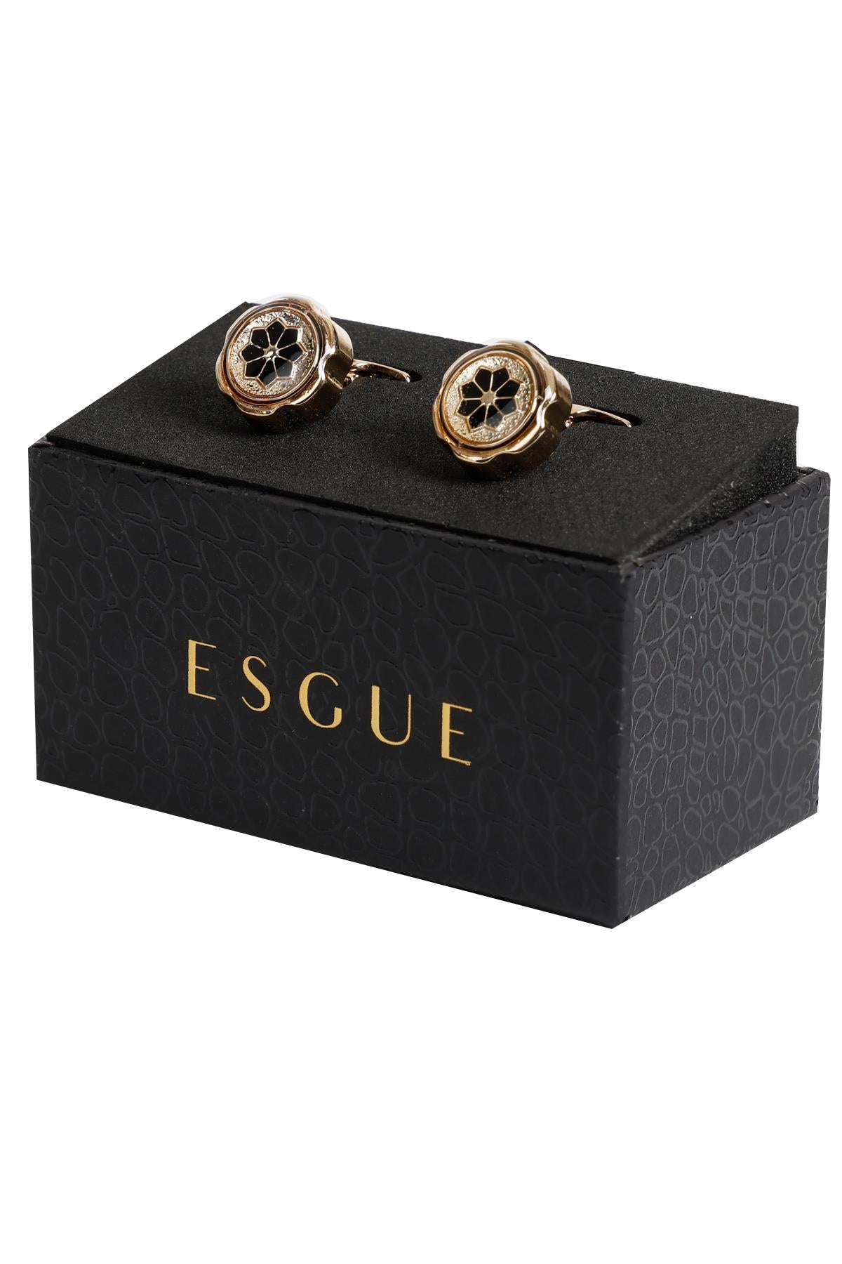 Esgue Gold Renk Siyah Yuvarlak Desenli Kol Düğmesi KD:7403