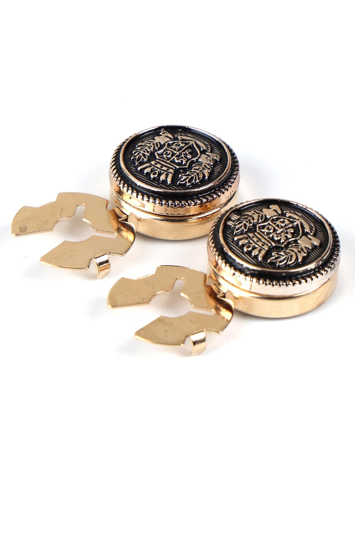 Esgue Gold Siyah Arma Desenli Geçme Klipsli Kol Düğmesi - M1111