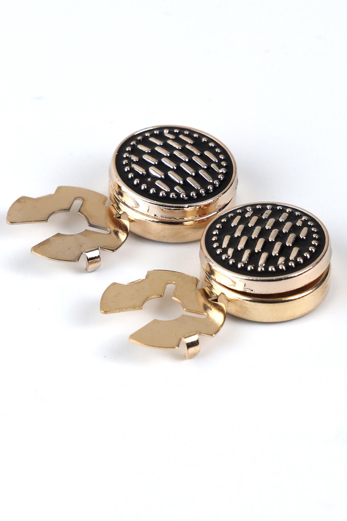 Esgue Gold Siyah Çizgi Desenli Geçme Klipsli Kol Düğmesi - M1113