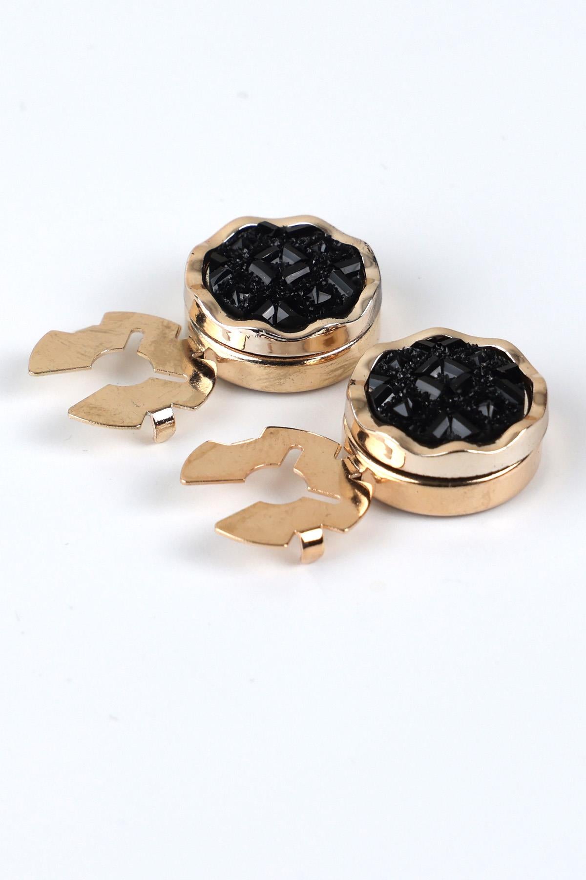 Esgue Gold Siyah Desenli Geçme Klipsli Kol Düğmesi - M1108