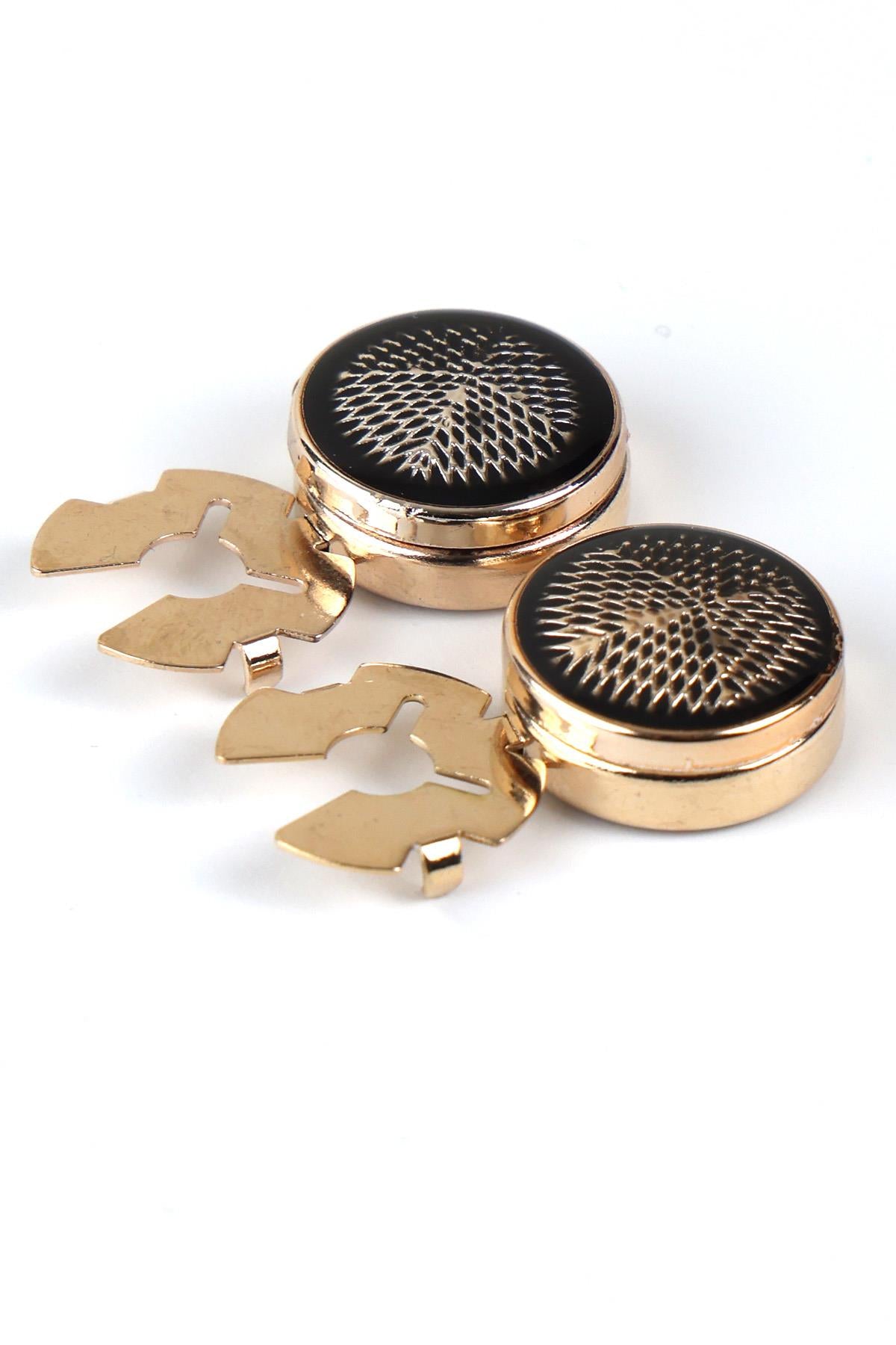 Esgue Gold Siyah Desenli Geçme Klipsli Kol Düğmesi - M1109