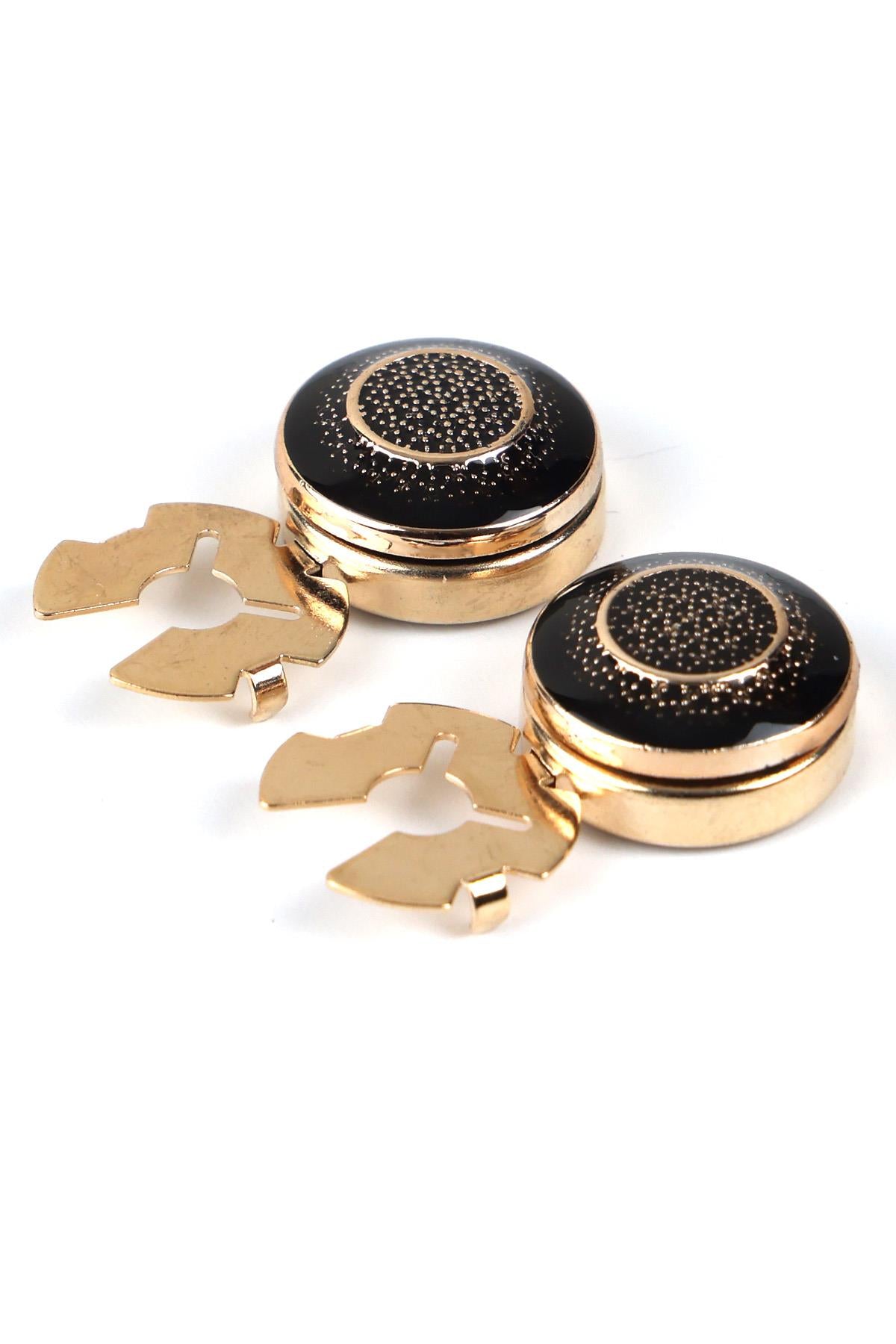 Esgue Gold Siyah Halka Desenli Geçme Klipsli Kol Düğmesi - M1112