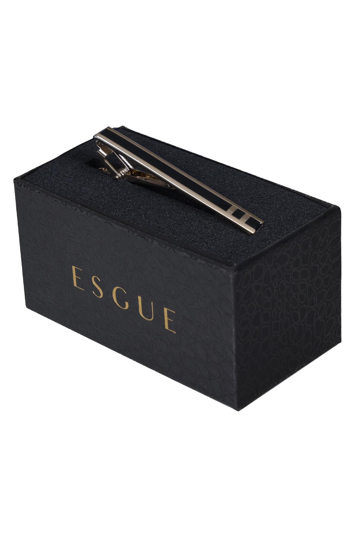 Esgue Gold Siyah Renk Desenli Kravat İğnesi & Maşası