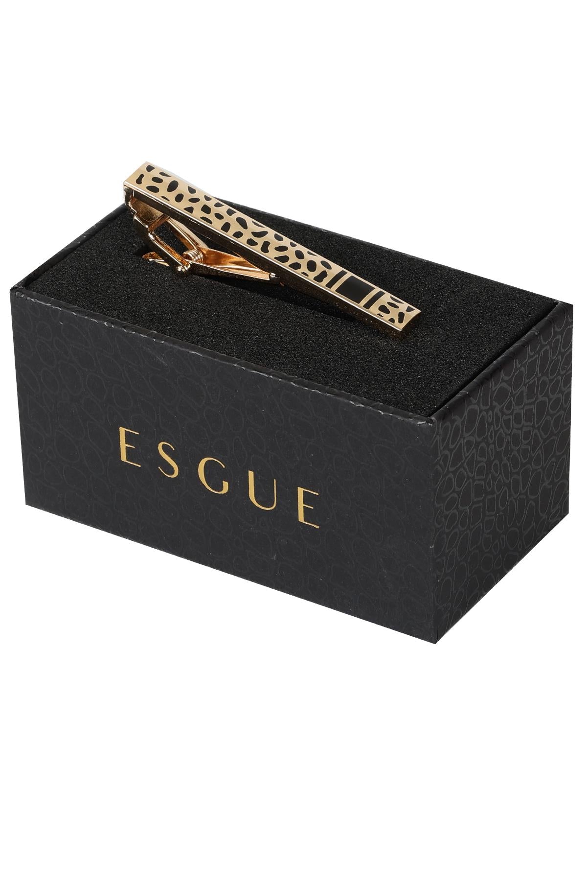 Esgue Gold Siyah Renk Nokta Desenli Modern Kravat Klipsi – KM:5267