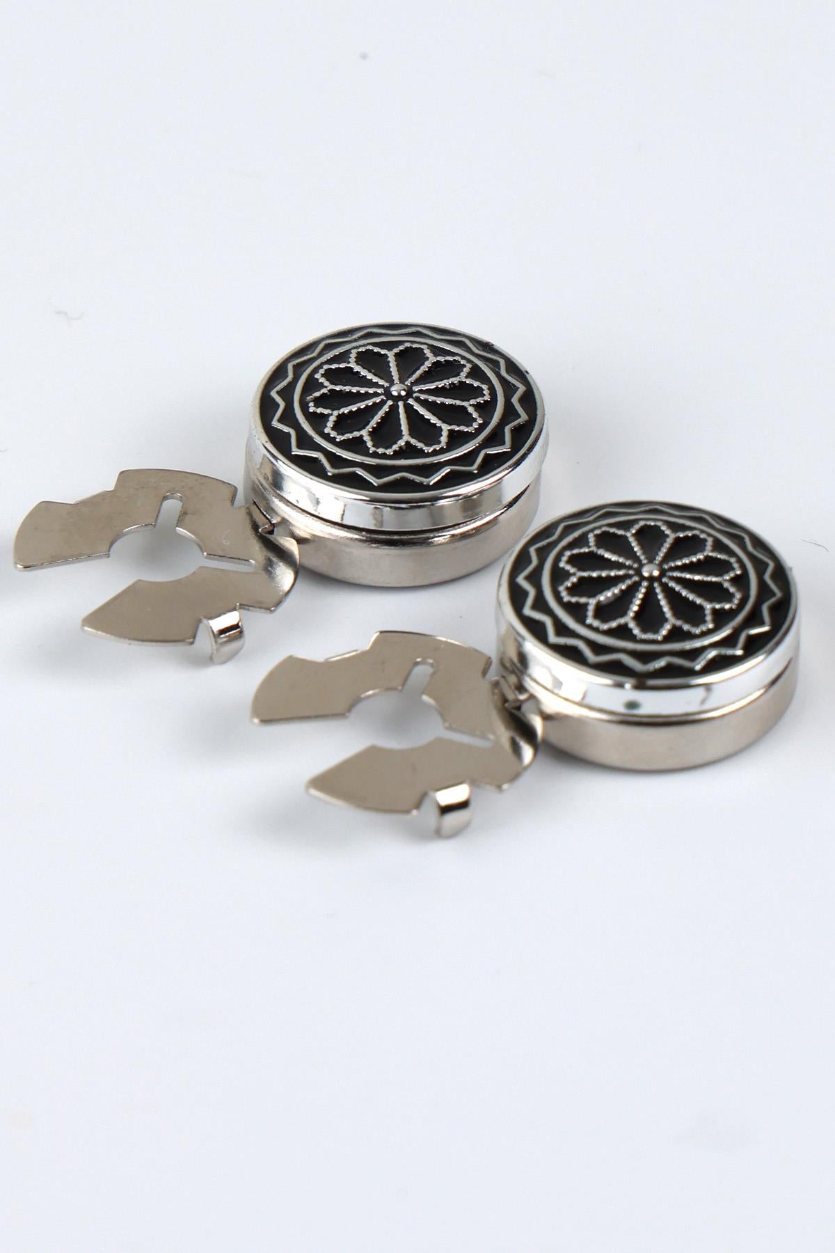 Esgue Gümüş Motif Desenli Geçme Klipsli Kol Düğmesi - M1119