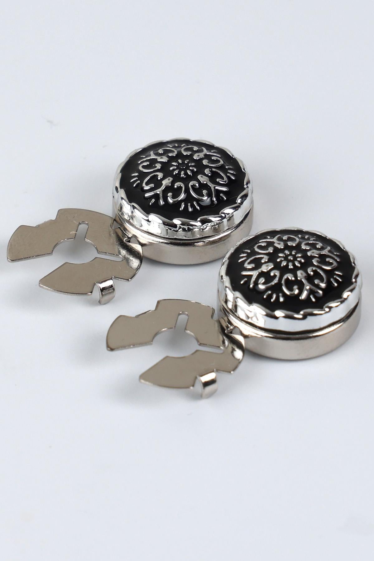 Esgue Gümüş Renk Desenli Geçme Klipsli Kol Düğmesi - M1117