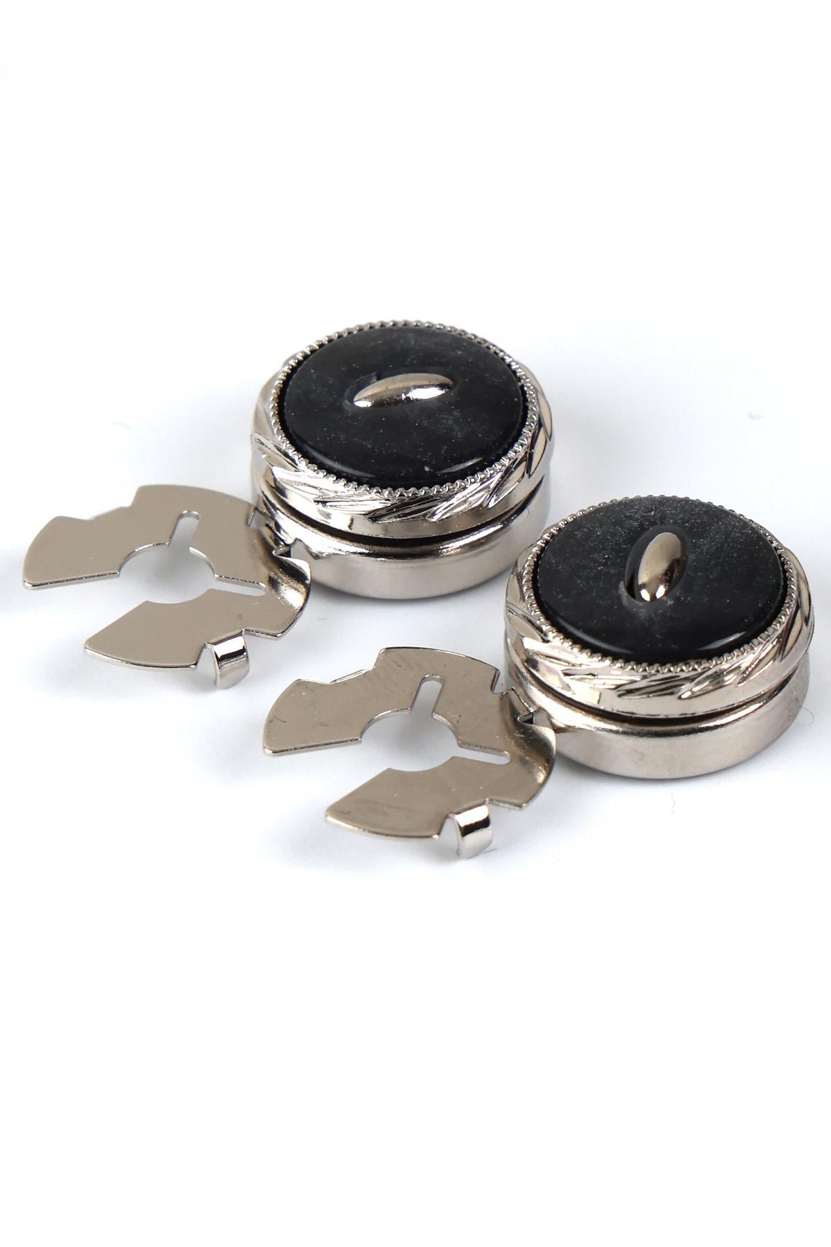 Esgue Gümüş Renk Desenli Geçme Klipsli Kol Düğmesi - M1124