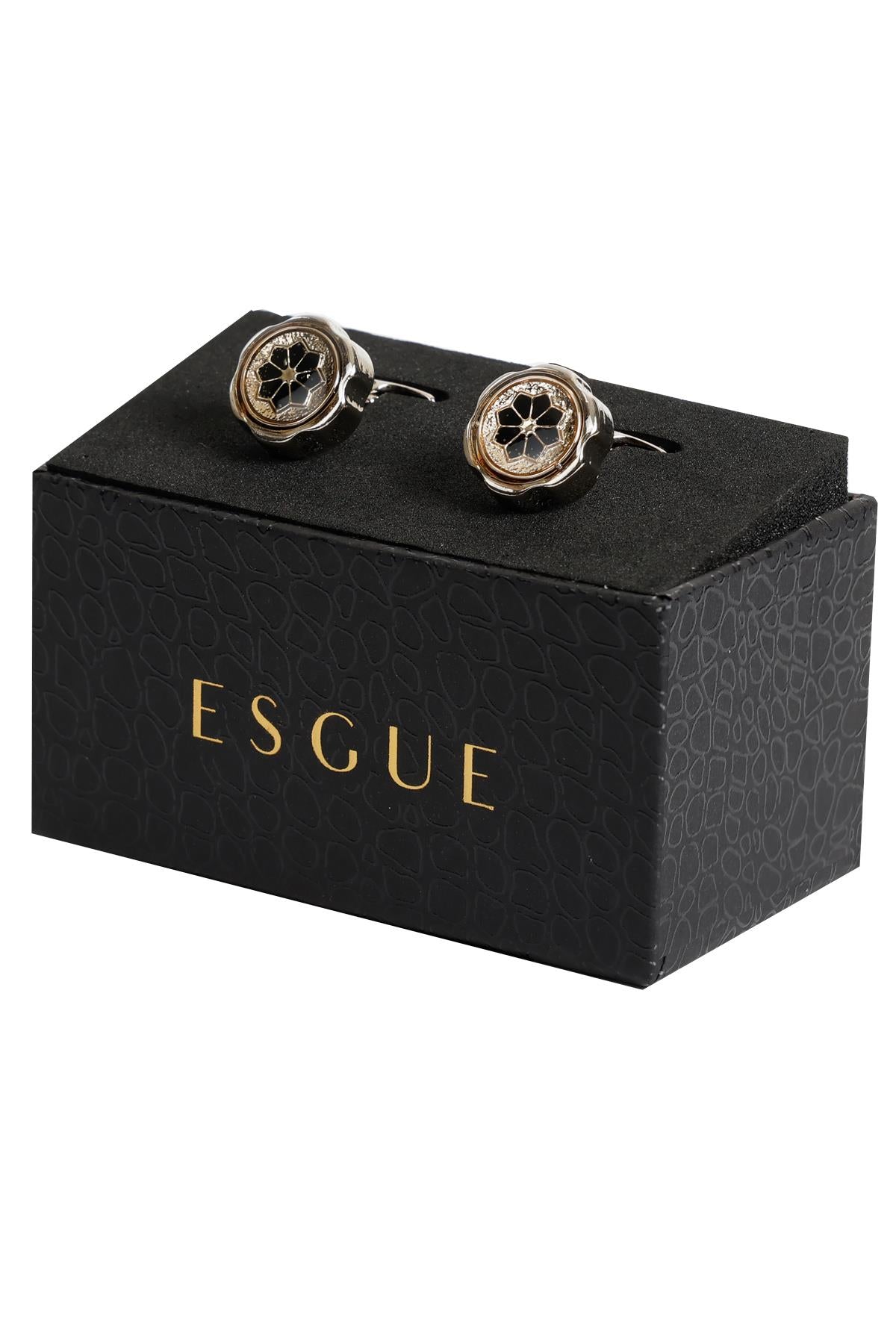 Esgue Gümüş Renk Gold Yuvarlak Desenli Kol Düğmesi KD:7005