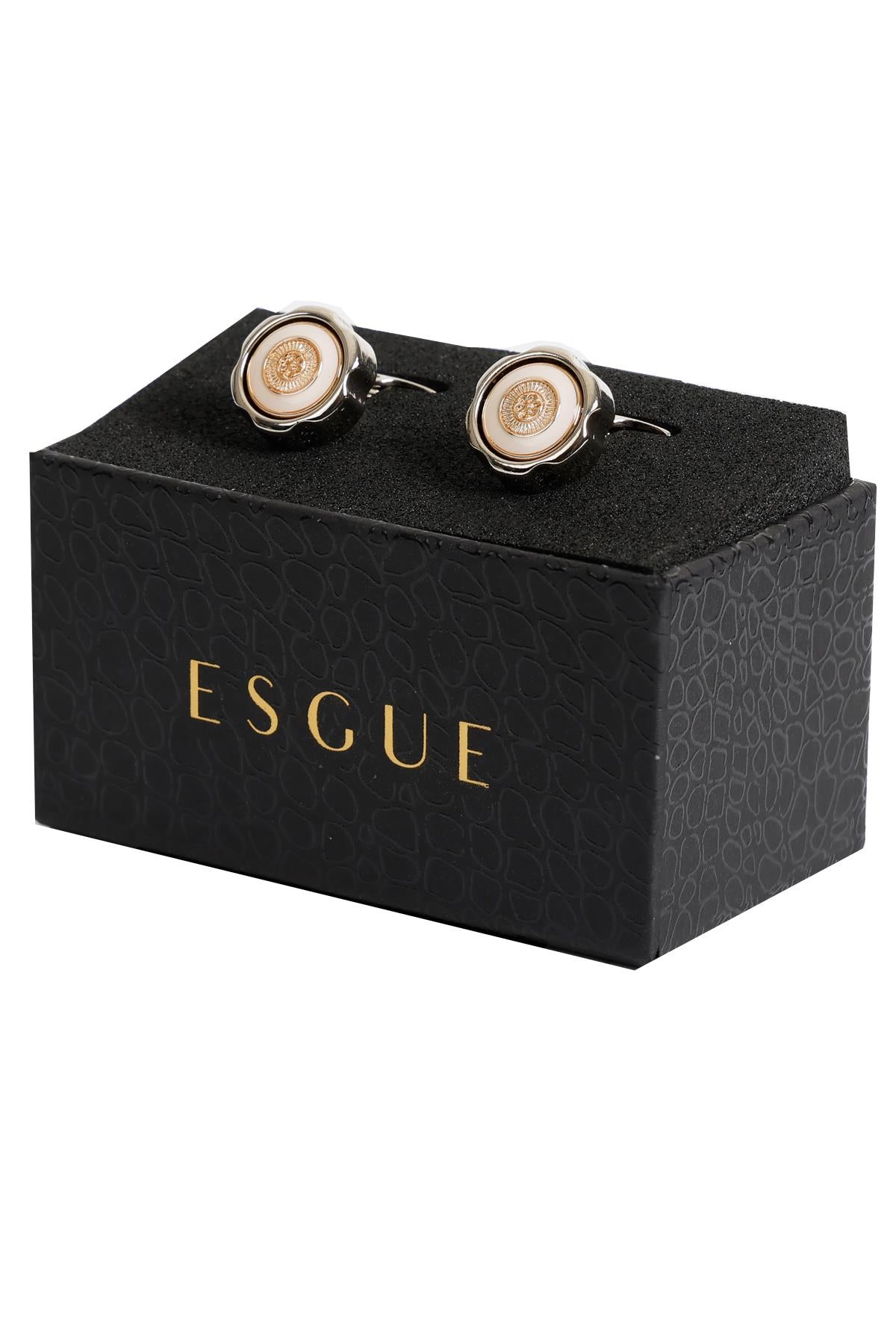 Esgue Gümüş Renk Sedefli Yuvarlak Desenli Kol Düğmesi KD:7003