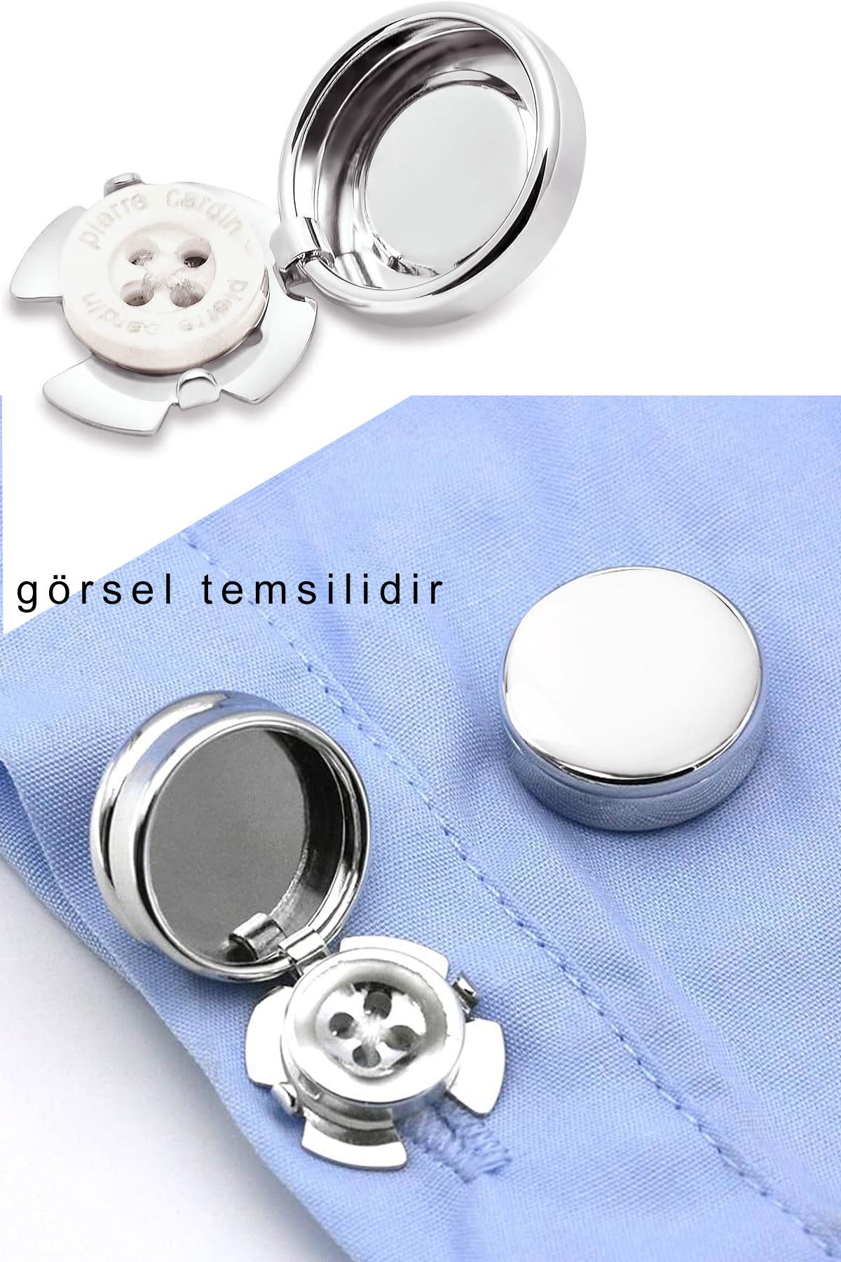 Esgue Gümüş Siyah Geçme Klipsli Kol Düğmesi - M1118