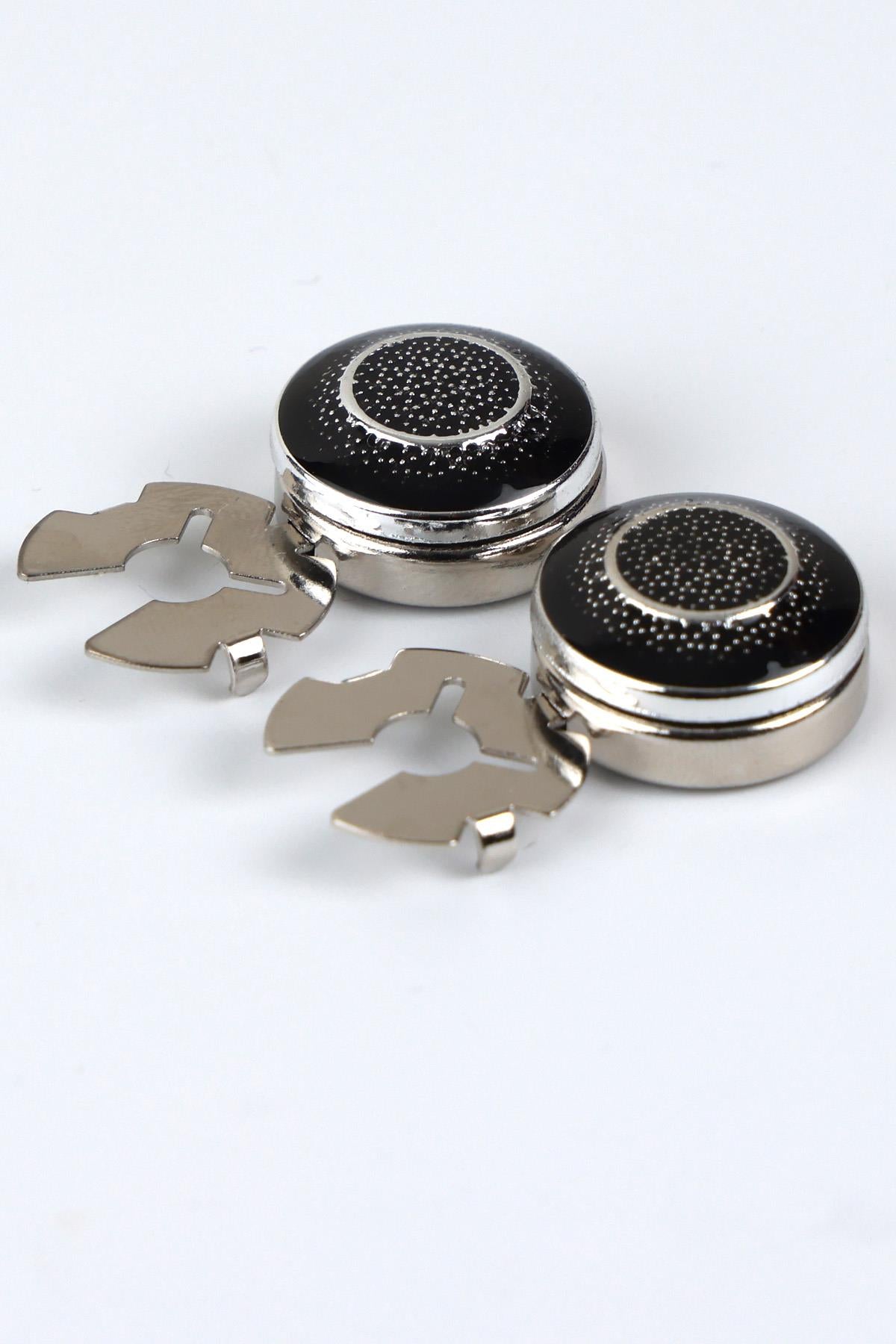 Esgue Gümüş Siyah Halka Desen Geçme Klipsli Kol Düğmesi - M1121