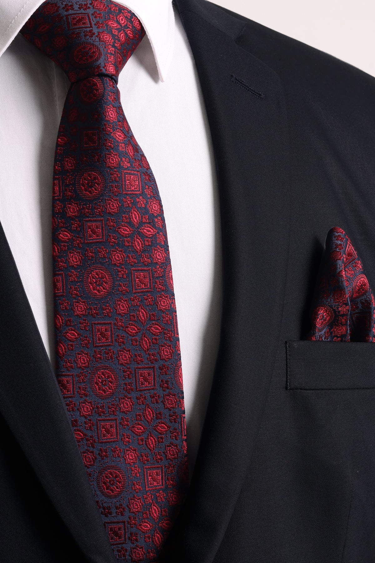 Esgue Hand Made 8 cm Bordo Desenli Kravat Mendil