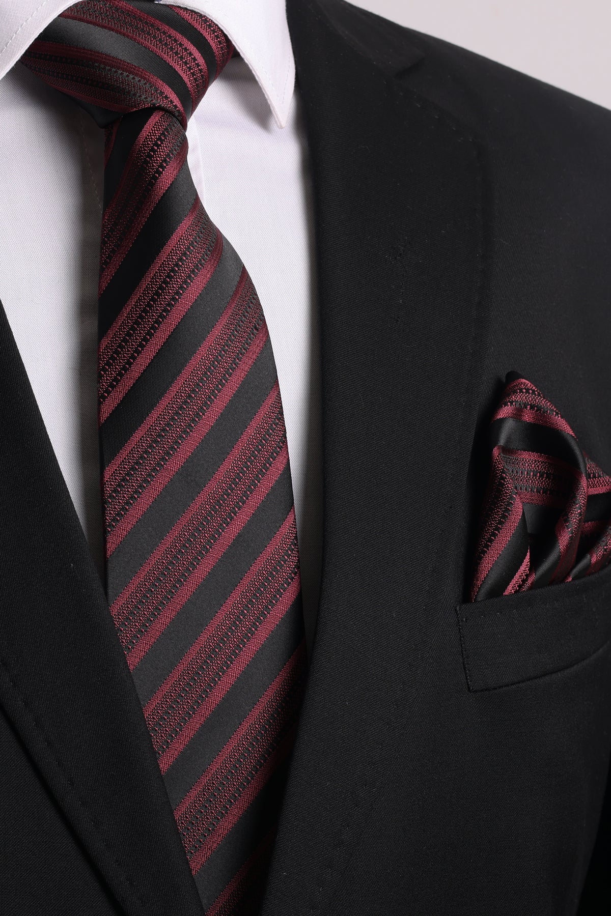 Esgue Hand Made 8 cm Bordo Siyah Çizgili Desen Kravat Mendil