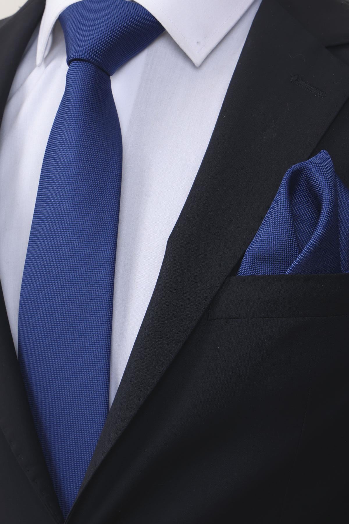 Esgue Hand Made 7.5 cm Lacivert Mendilli Kravat