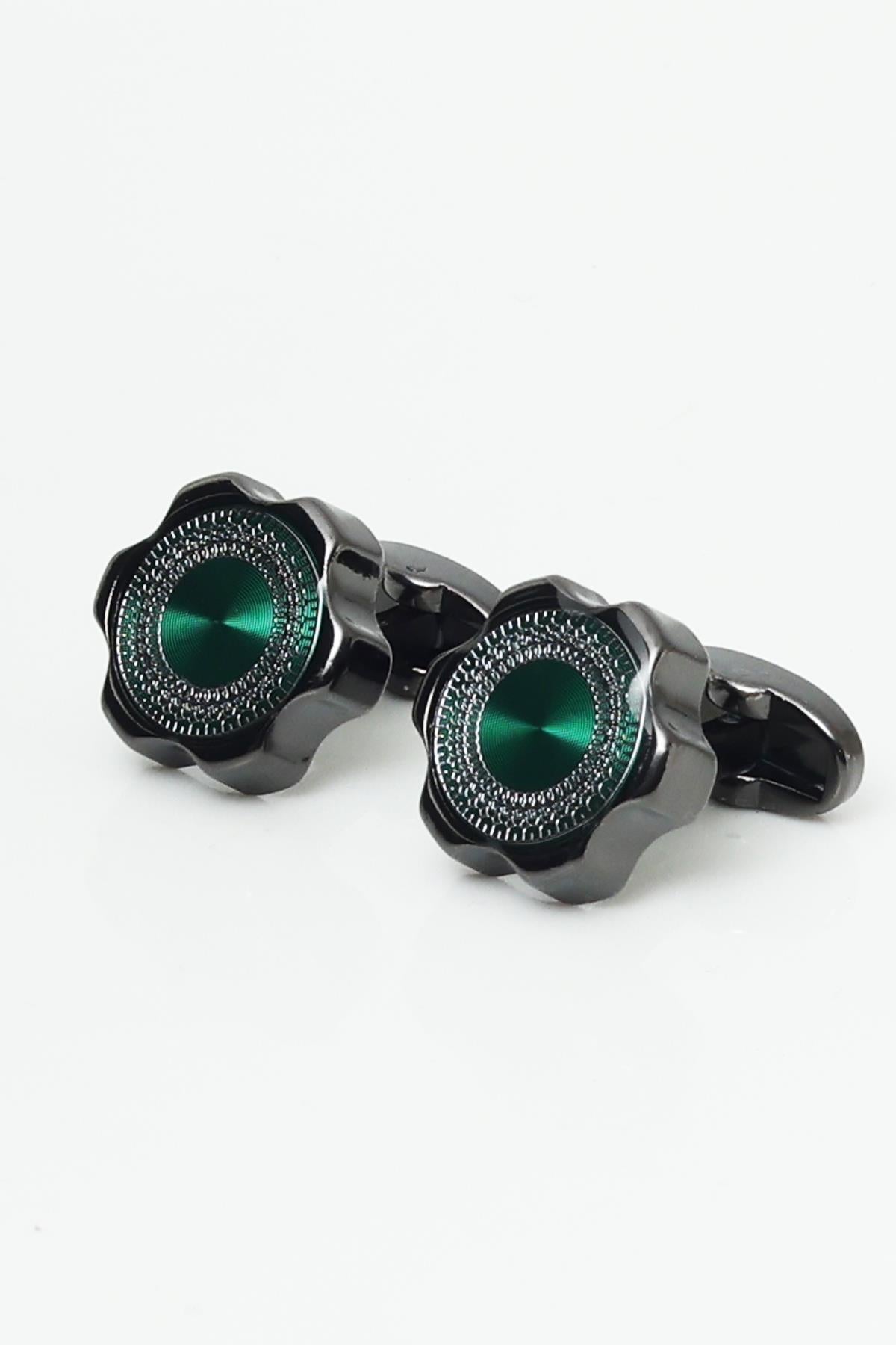 Esgue Hand Made Lacivert Yeşil Kravat & Mendil & Kol Düğmesi Hediye Seti