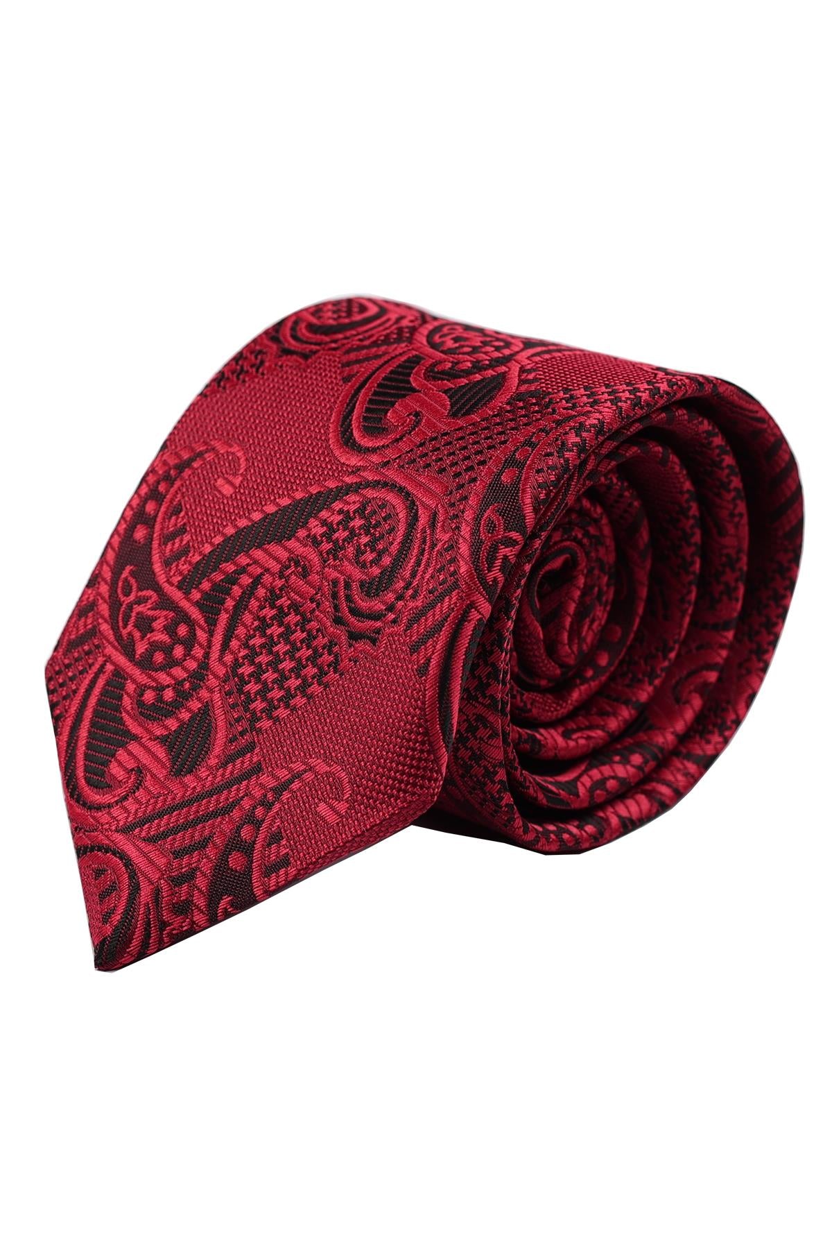 Esgue Şal Desen Bordo Kravat & Mendil