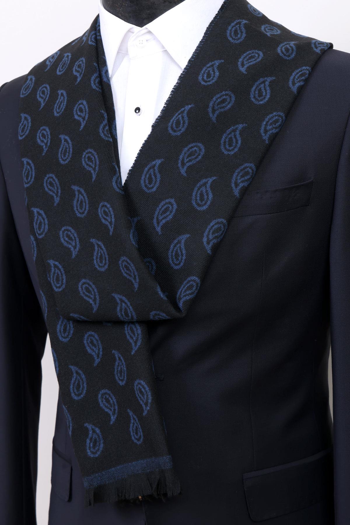 Esgue Siyah-Lacivert Çift Taraflı Damla Desen Viskon Kaşkol