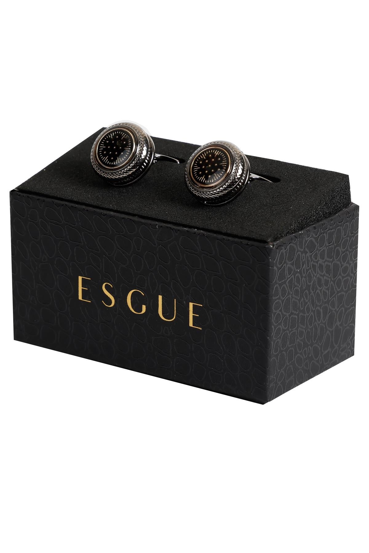 Esgue Siyah Renk Gold Siyah Desenli Yuvarlak Kol Düğmesi KD:7302