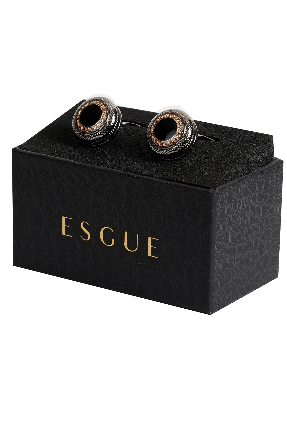 Esgue Siyah Renk Gold Siyah Desenli Yuvarlak Kol Düğmesi KD:7309