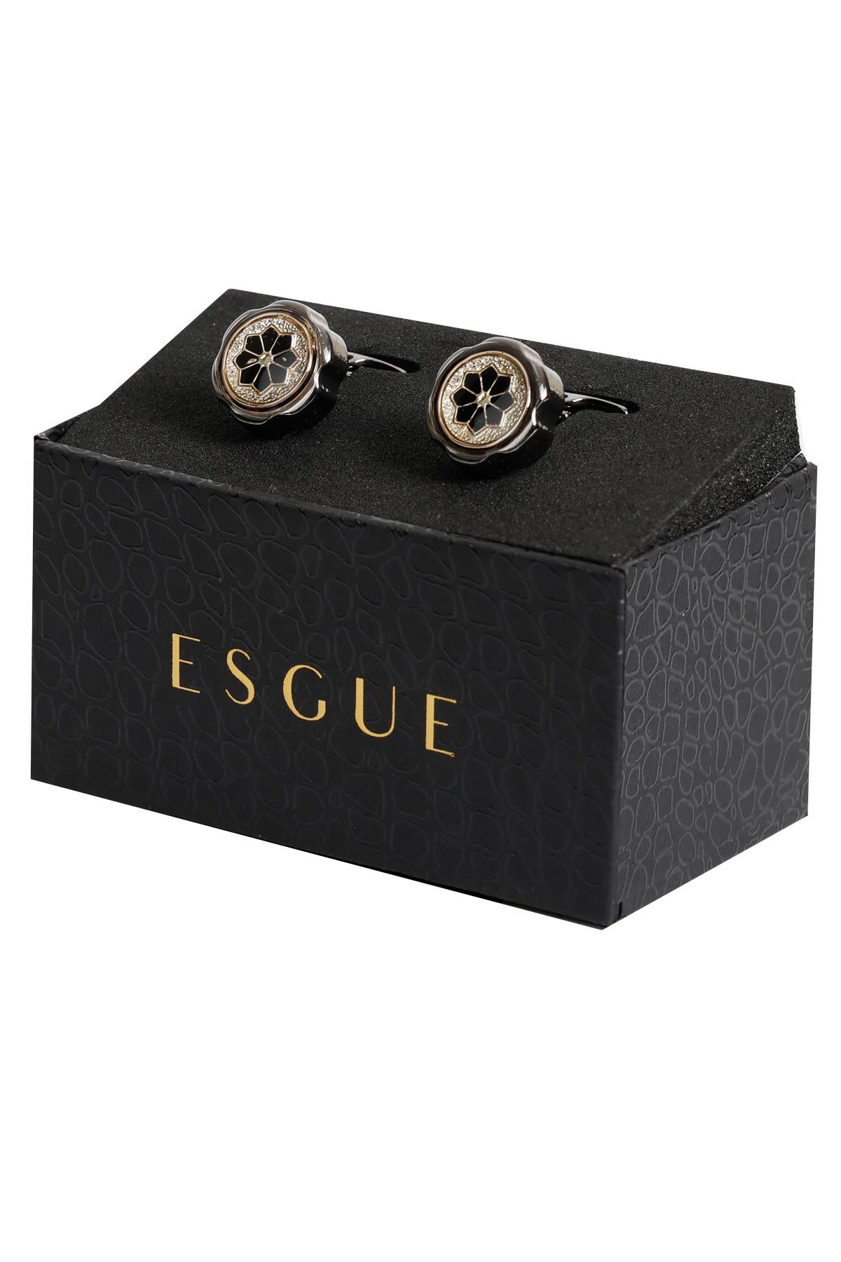 Esgue Siyah Renk Gold Yuvarlak Desenli Kol Düğmesi KD:7101