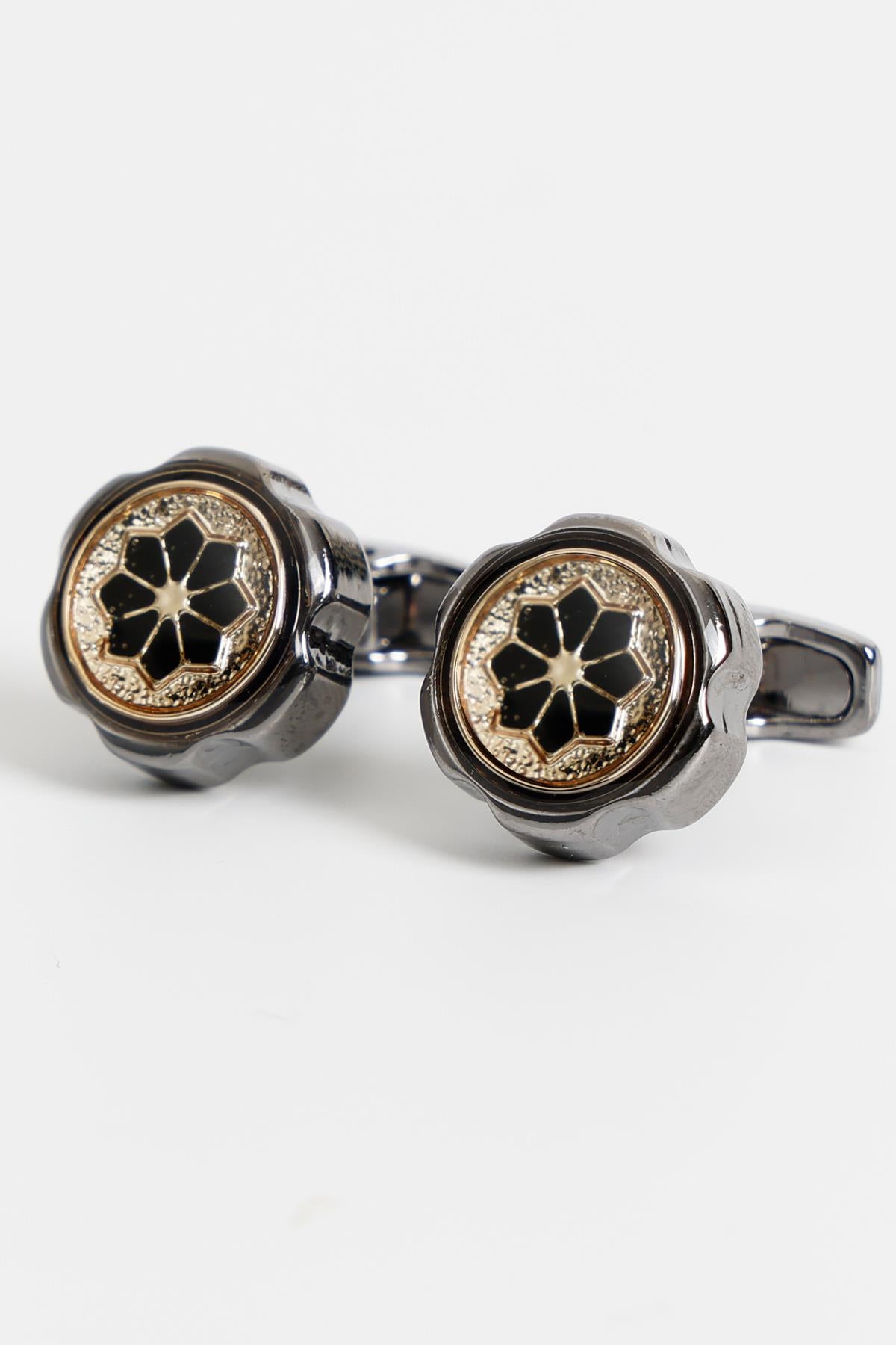 Esgue Siyah Renk Gold Yuvarlak Desenli Kol Düğmesi KD:7101