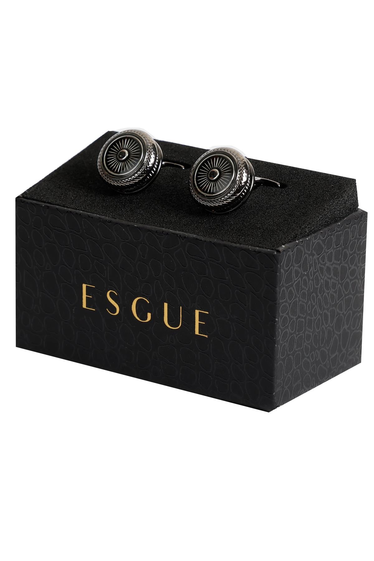 Esgue Siyah Renk Siyah Desenli Yuvarlak Kol Düğmesi KD:7301