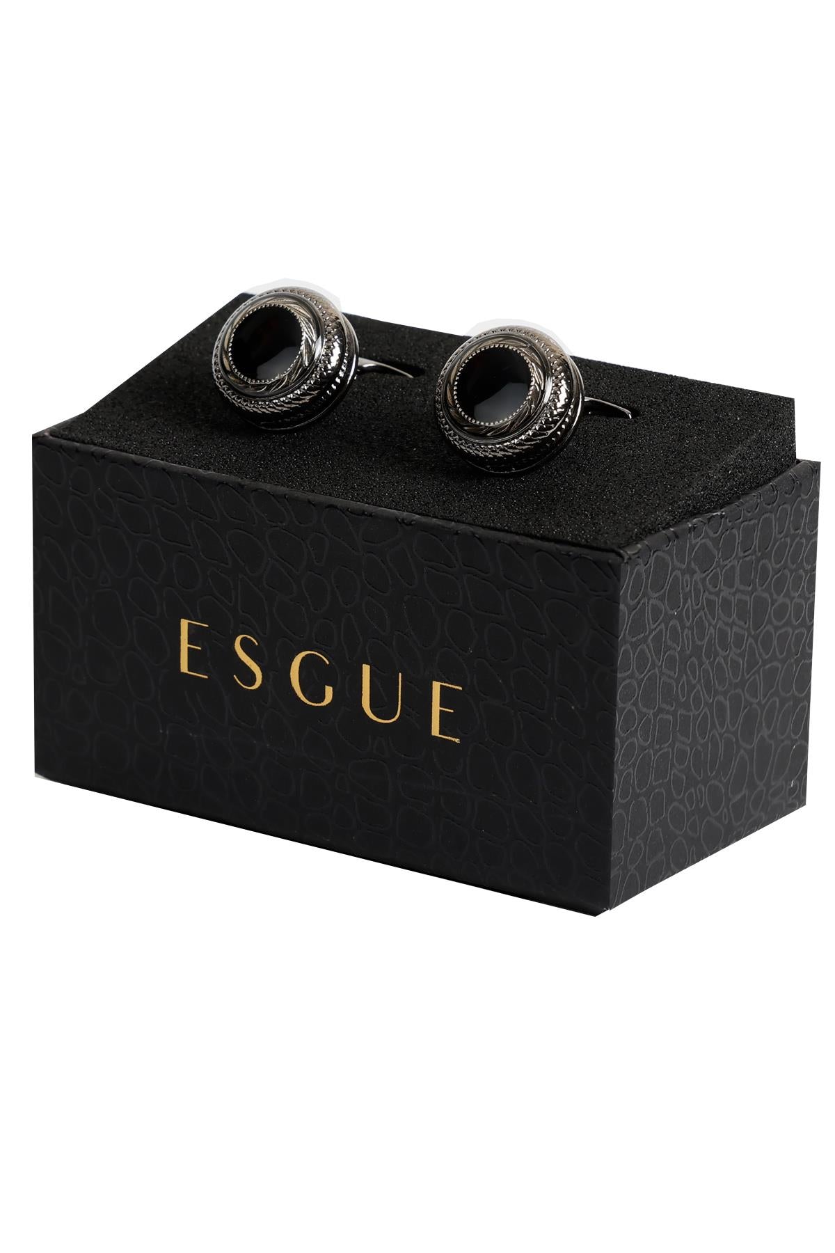 Esgue Siyah Renk Siyah Desenli Yuvarlak Kol Düğmesi KD:7304