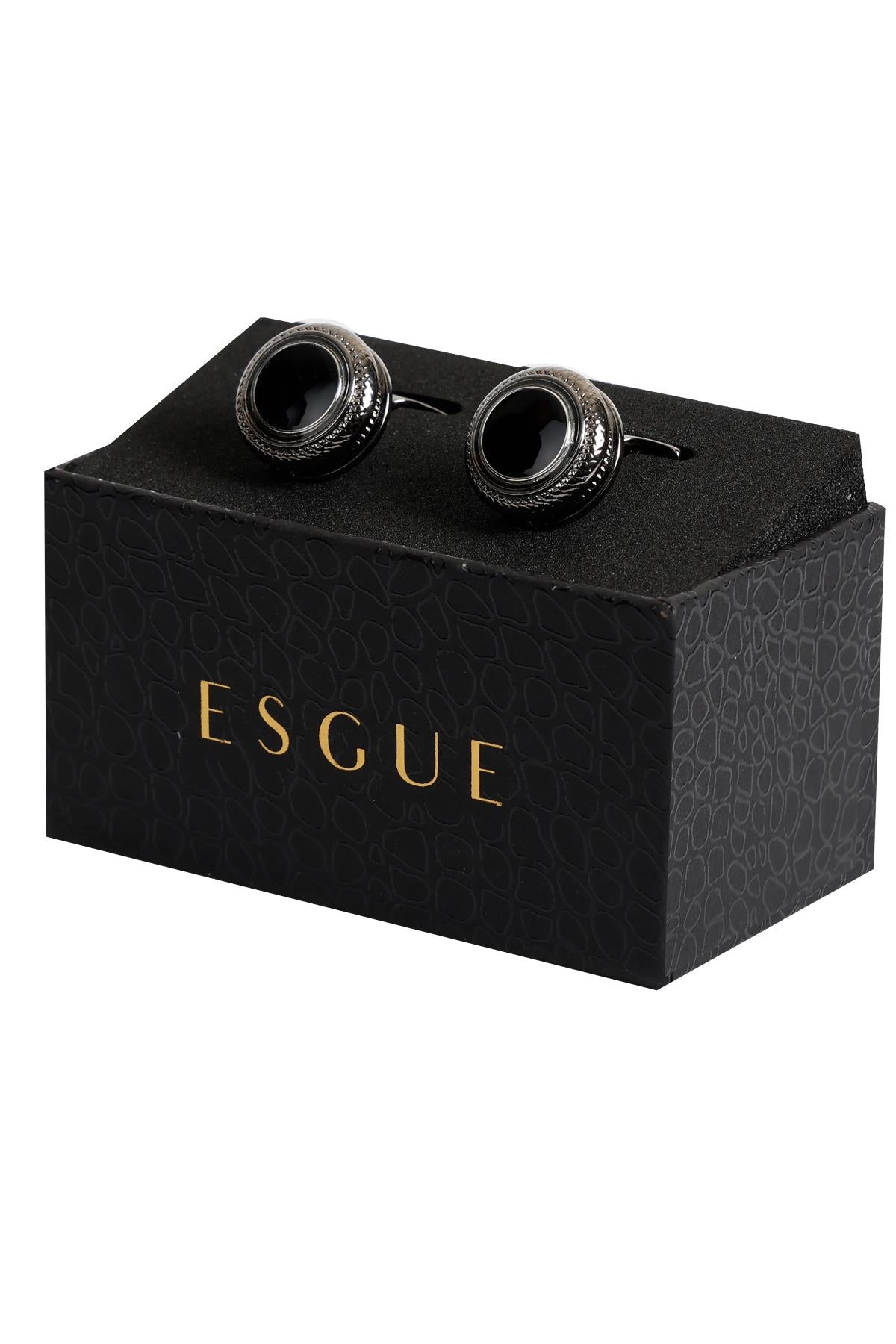 Esgue Siyah Renk Siyah Desenli Yuvarlak Kol Düğmesi KD:7307