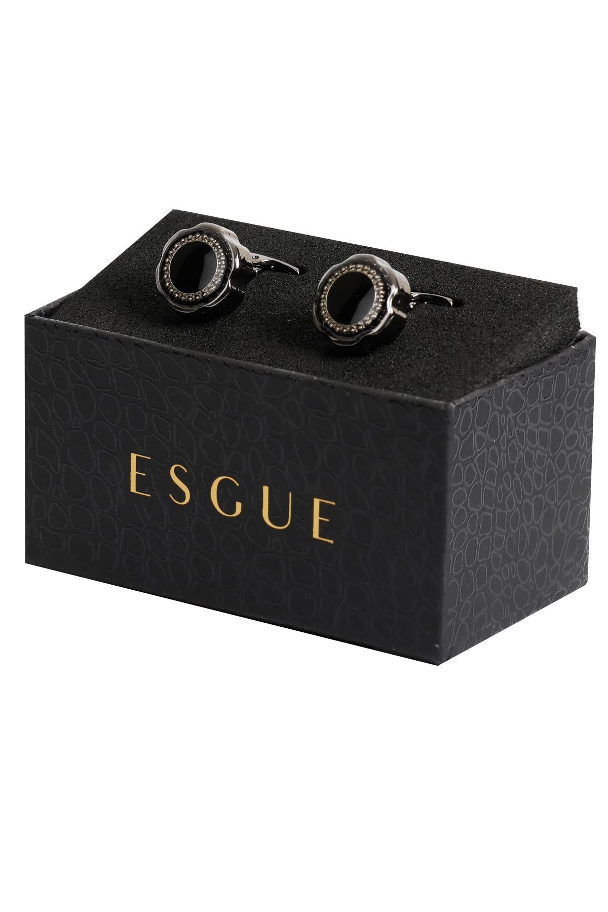 Esgue Siyah Renk Siyah Yuvarlak Desenli Kol Düğmesi KD:7102