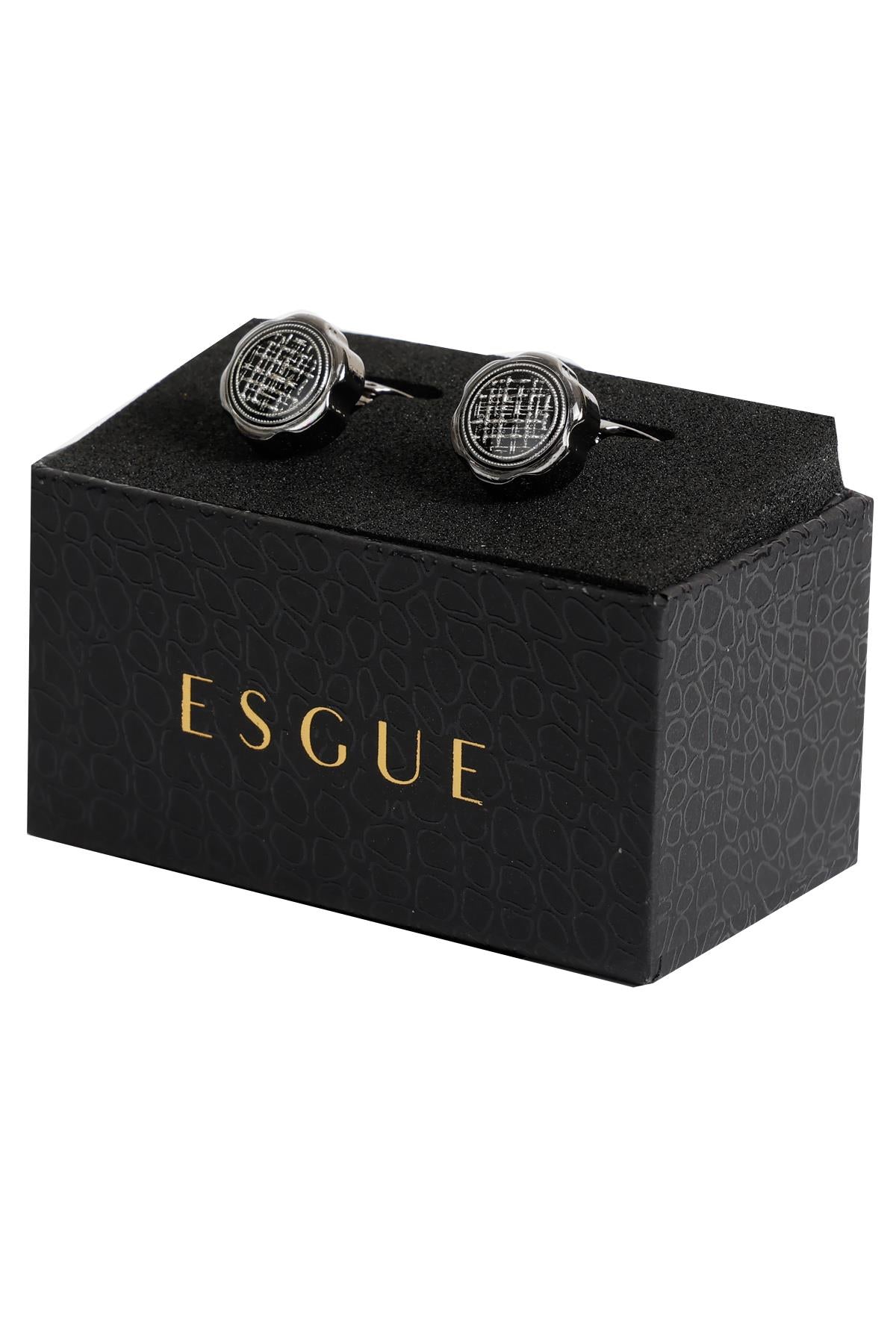 Esgue Siyah Renk Siyah Yuvarlak Desenli Kol Düğmesi KD:7106