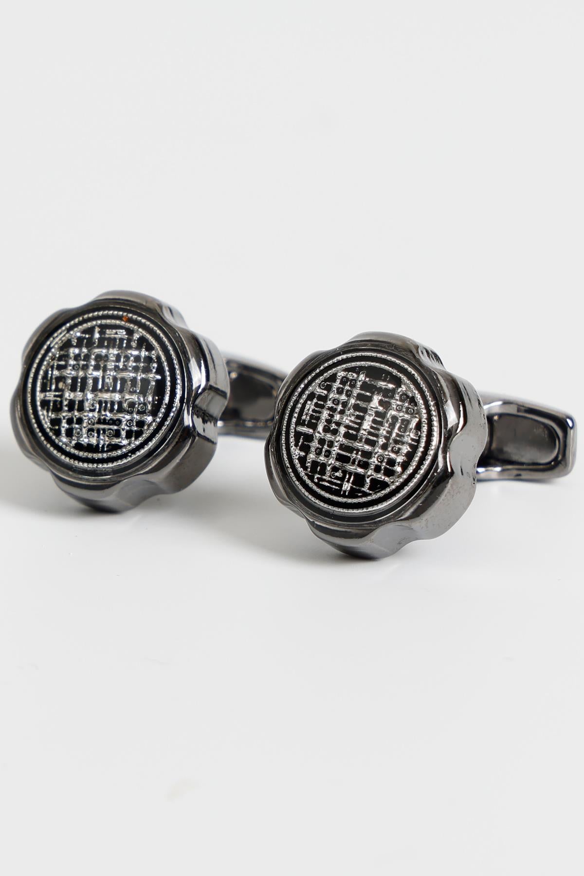 Esgue Siyah Renk Siyah Yuvarlak Desenli Kol Düğmesi KD:7106