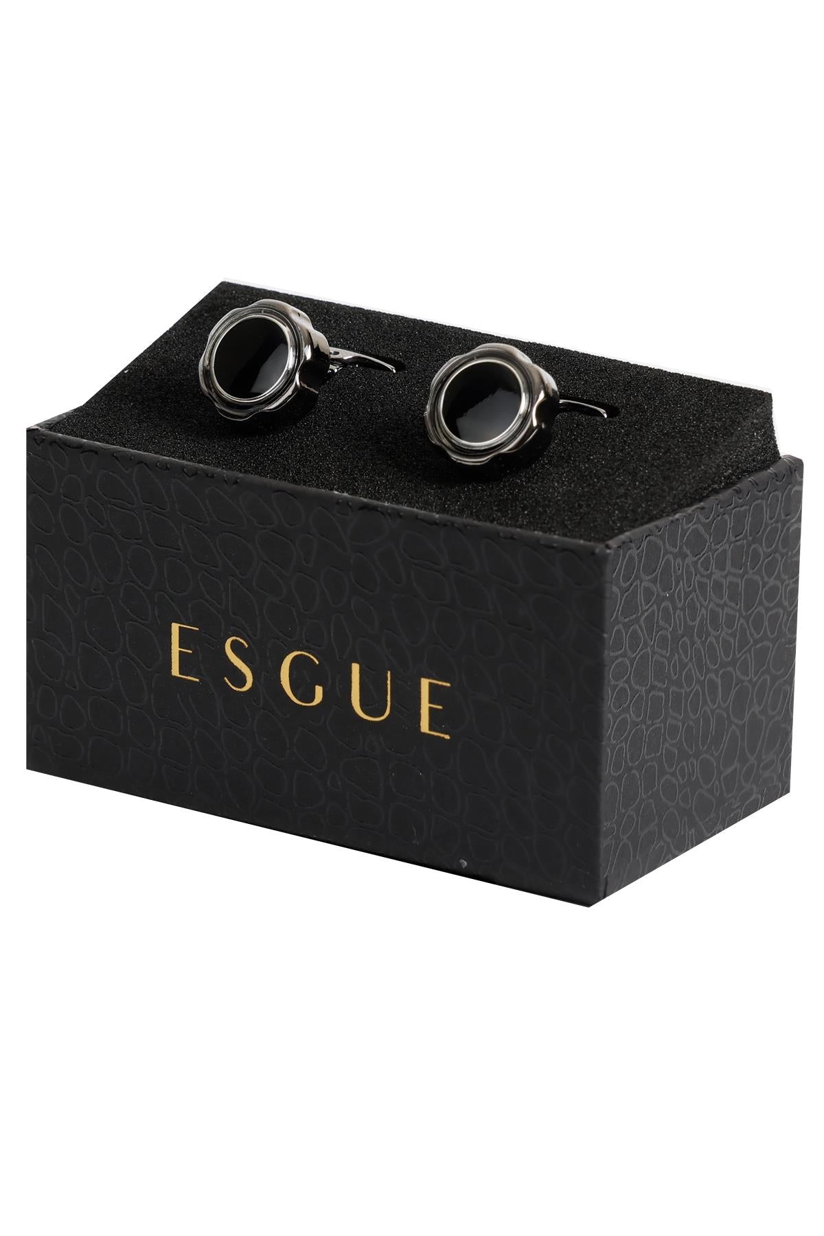 Esgue Siyah Renk Siyah Yuvarlak Desenli Kol Düğmesi KD:7108