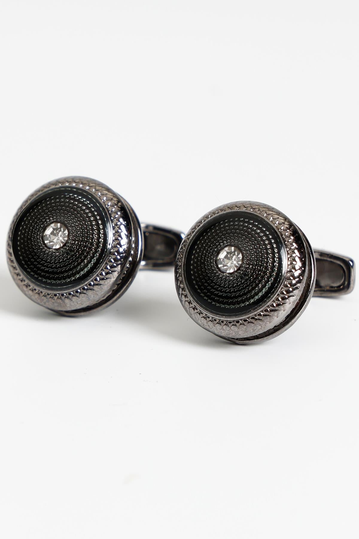 Esgue Siyah Renk Taşlı Siyah Desenli Yuvarlak Kol Düğmesi KD:7305