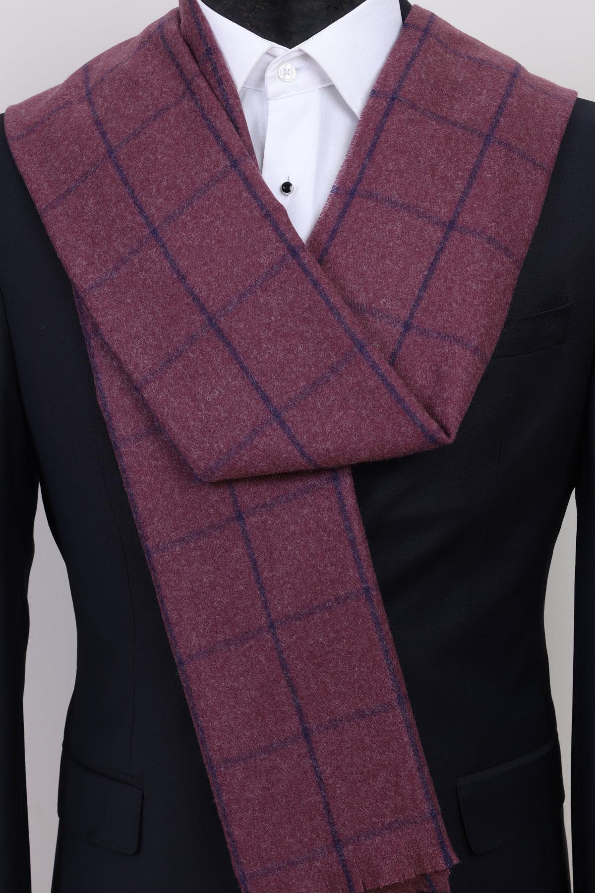 Esgue Viskon Mürdüm Ekose Desenli Atkı