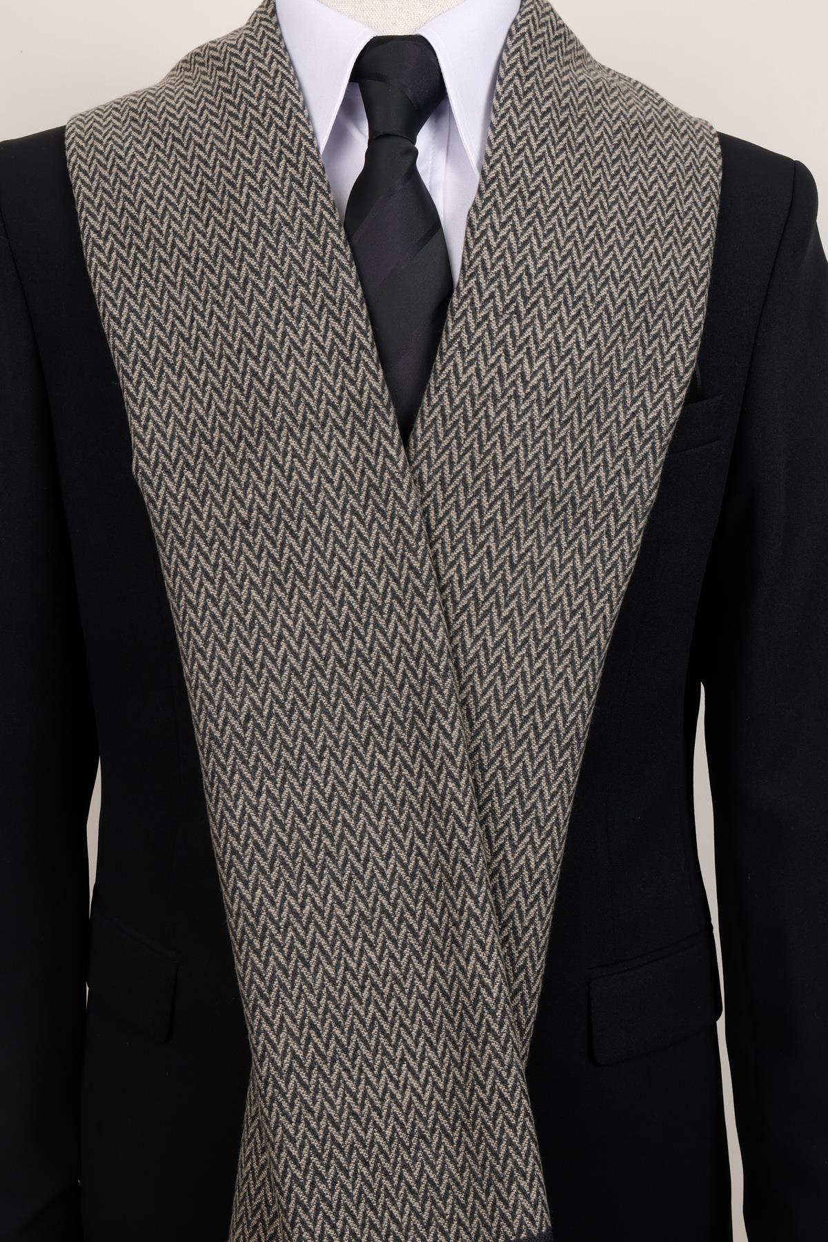 Esgue Vizon V Desenli Erkek Kaşkol - Balıksırtı Dokulu Klasik Atkı