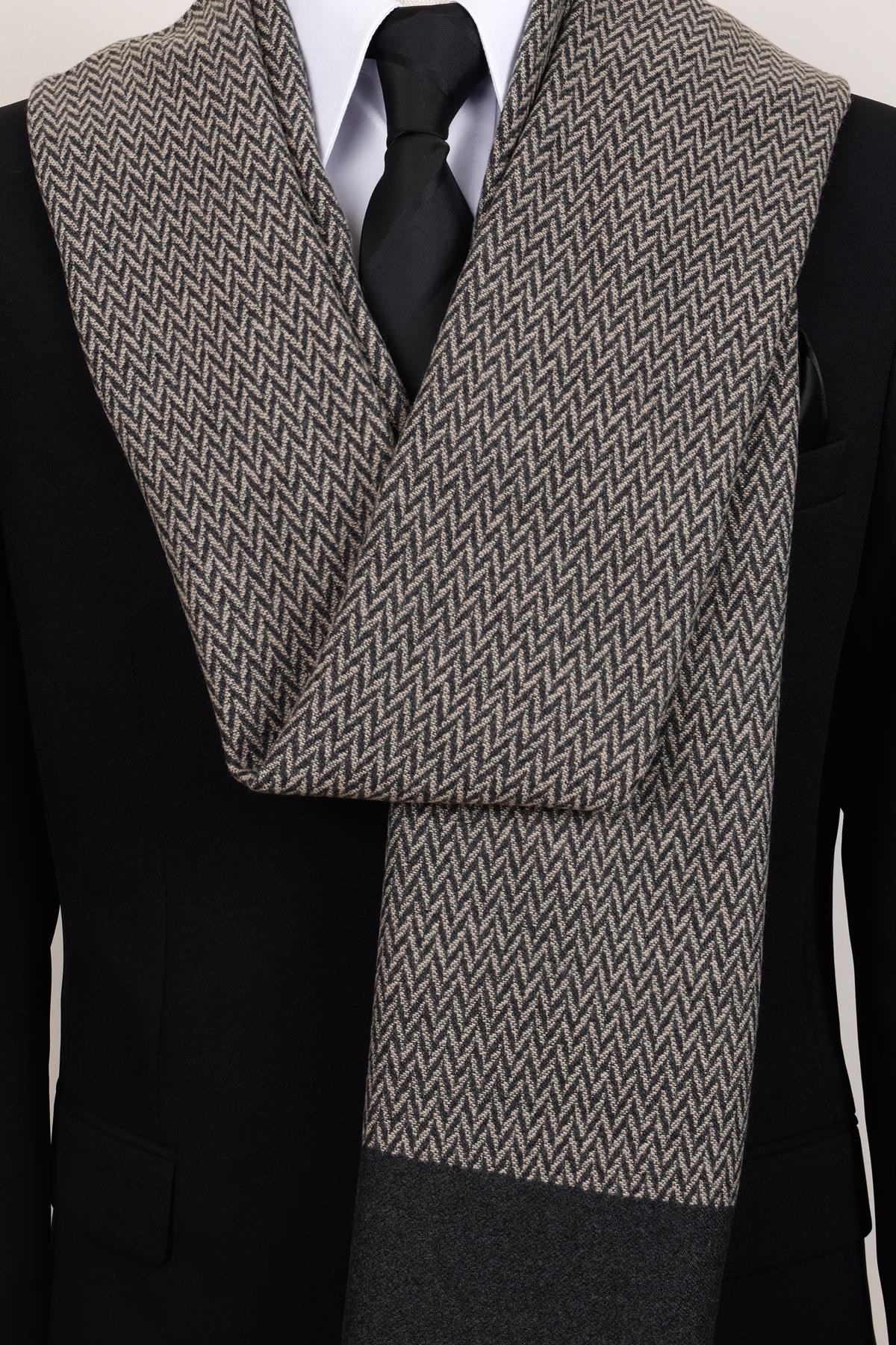 Esgue Vizon V Desenli Erkek Kaşkol - Balıksırtı Dokulu Klasik Atkı