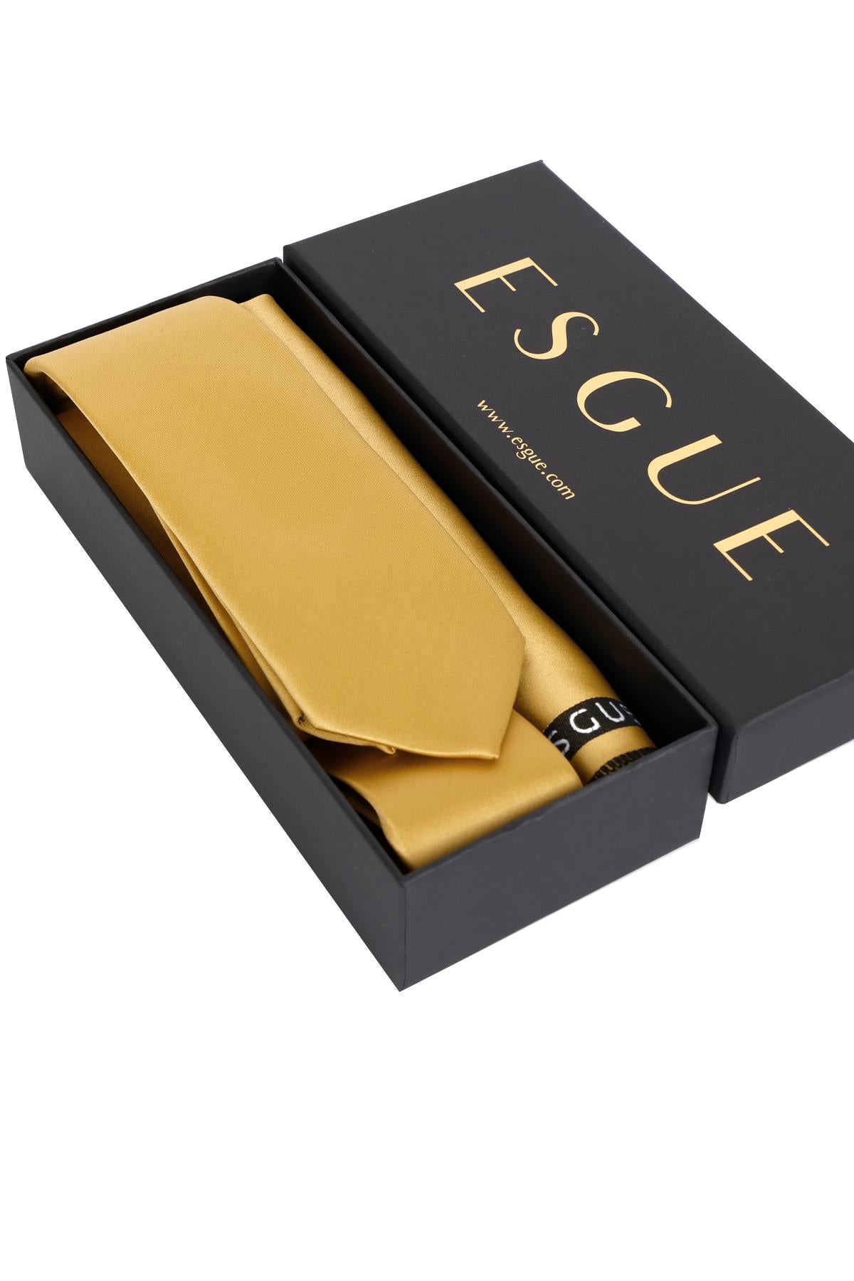 Esgue 6 cm İnce Saten Mendilli Kravat – Özel Hediye Kutulu Premium Slim Kravat