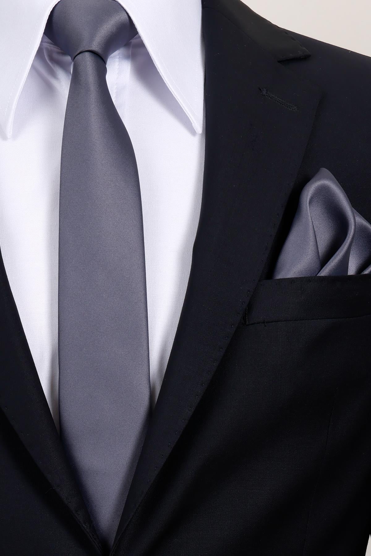 Esgue 6 cm İnce Saten Mendilli Kravat – Özel Hediye Kutulu Premium Slim Kravat