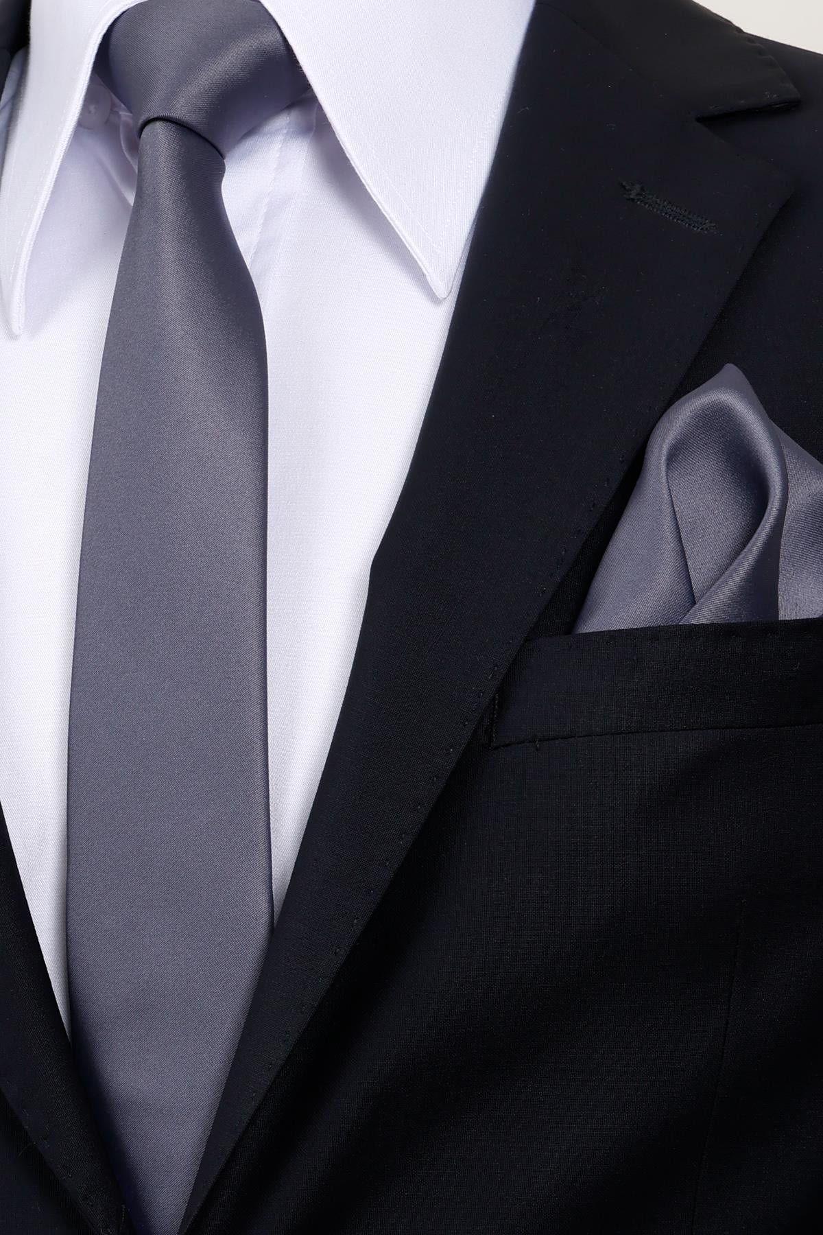 Esgue 6 cm İnce Saten Mendilli Kravat – Özel Hediye Kutulu Premium Slim Kravat