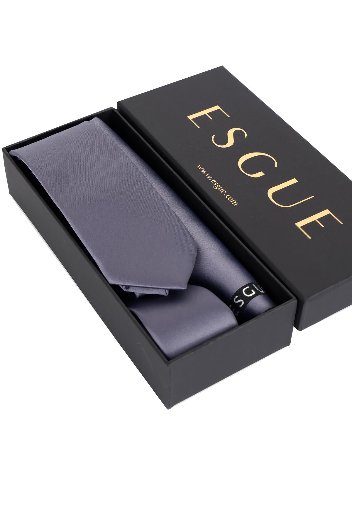 Esgue 6 cm İnce Saten Mendilli Kravat – Özel Hediye Kutulu Premium Slim Kravat