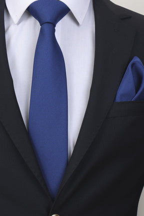 Esgue 7.5 Cm Hand Made Saks Mavi Kravat Mendil & Desenli Kol Düğmesi Hediye Seti HSET:123