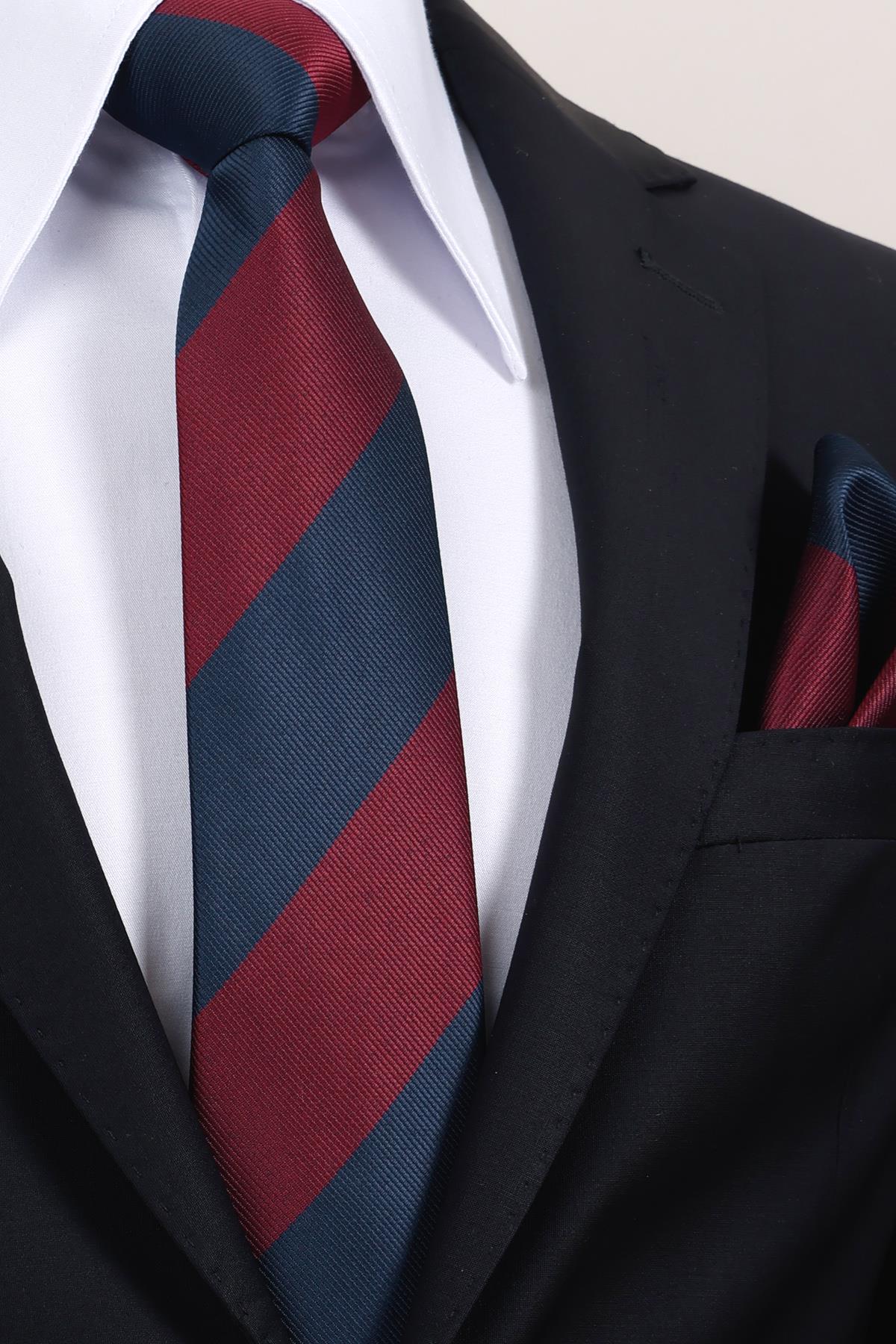 Esgue 8 cm Bordo Lacivert Parçalı Desen Hand Made Klasik Geniş Mendilli Kravat
