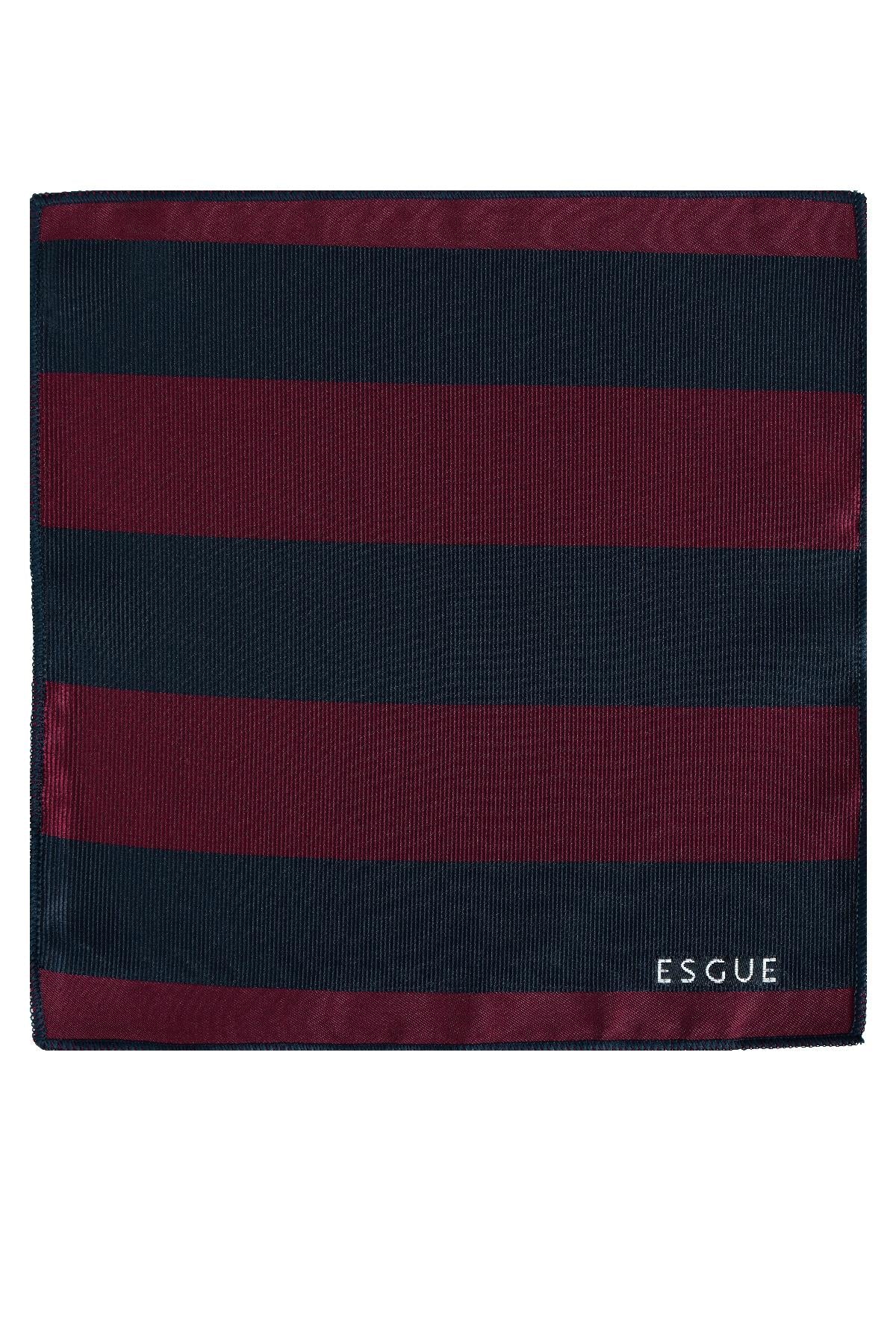 Esgue 8 cm Bordo Lacivert Parçalı Desen Hand Made Klasik Geniş Mendilli Kravat