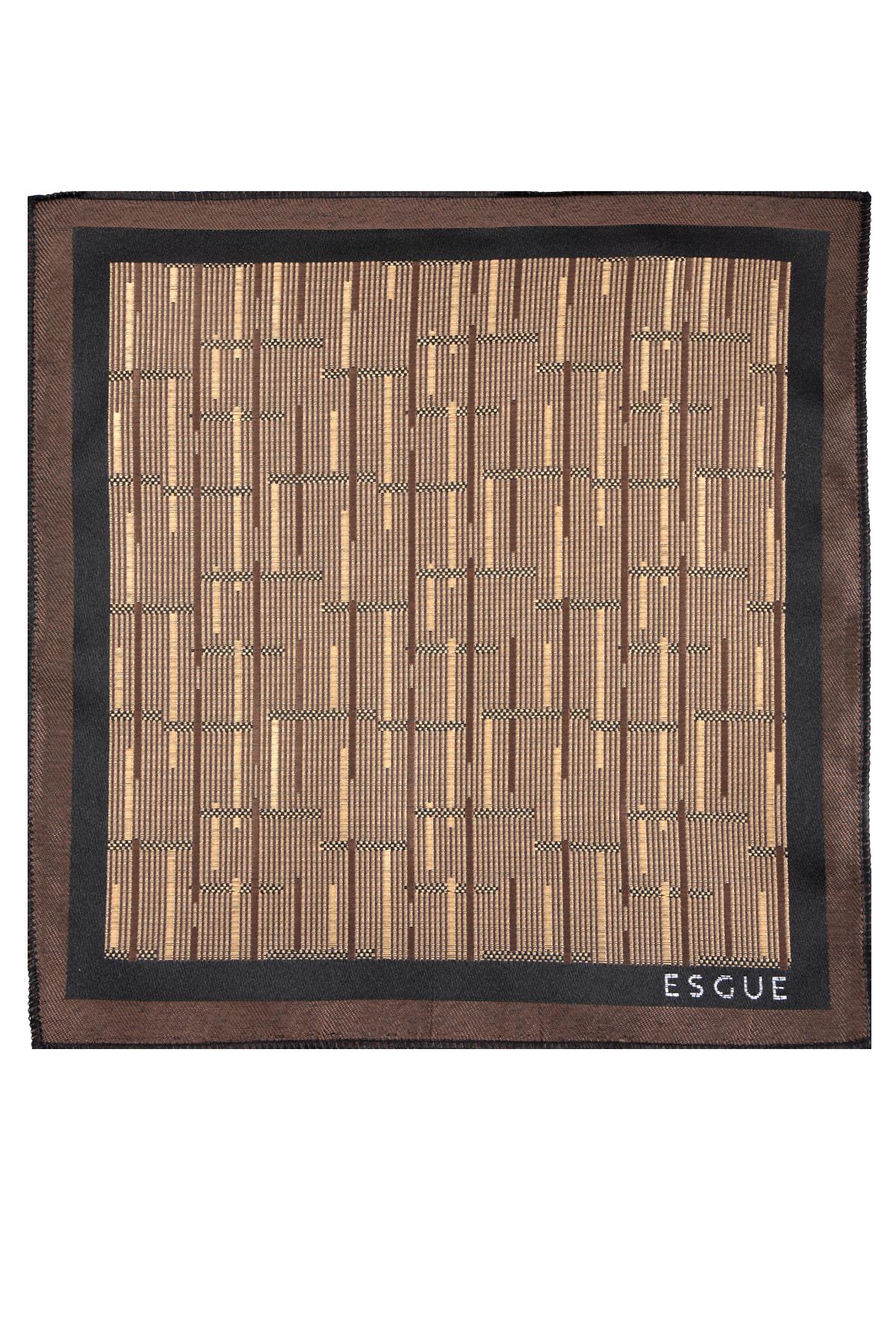 Esgue 8 Cm Hand Made Kahverengi - Bej Çizgili Desen Mendilli Kravat