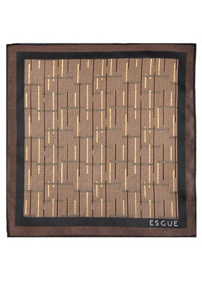 Esgue 8 Cm Hand Made Kahverengi - Bej Çizgili Desen Mendilli Kravat