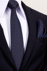 Esgue 8 Cm Hand Made Kahverengi - Lacivert Motif Desen Mendilli Kravat